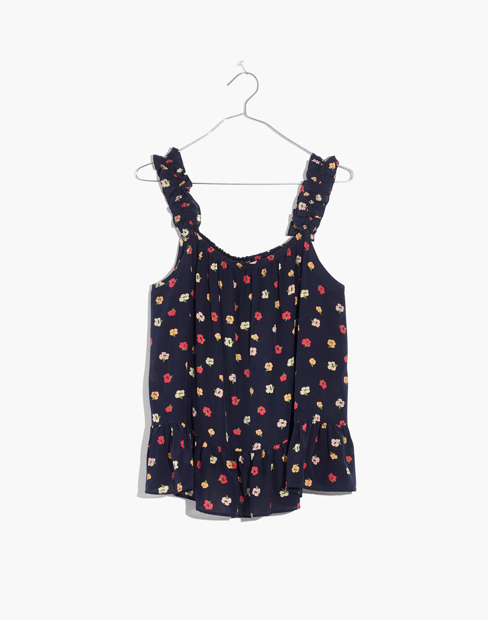 Silk Ruffle-Strap Cami Top in Confetti Floral