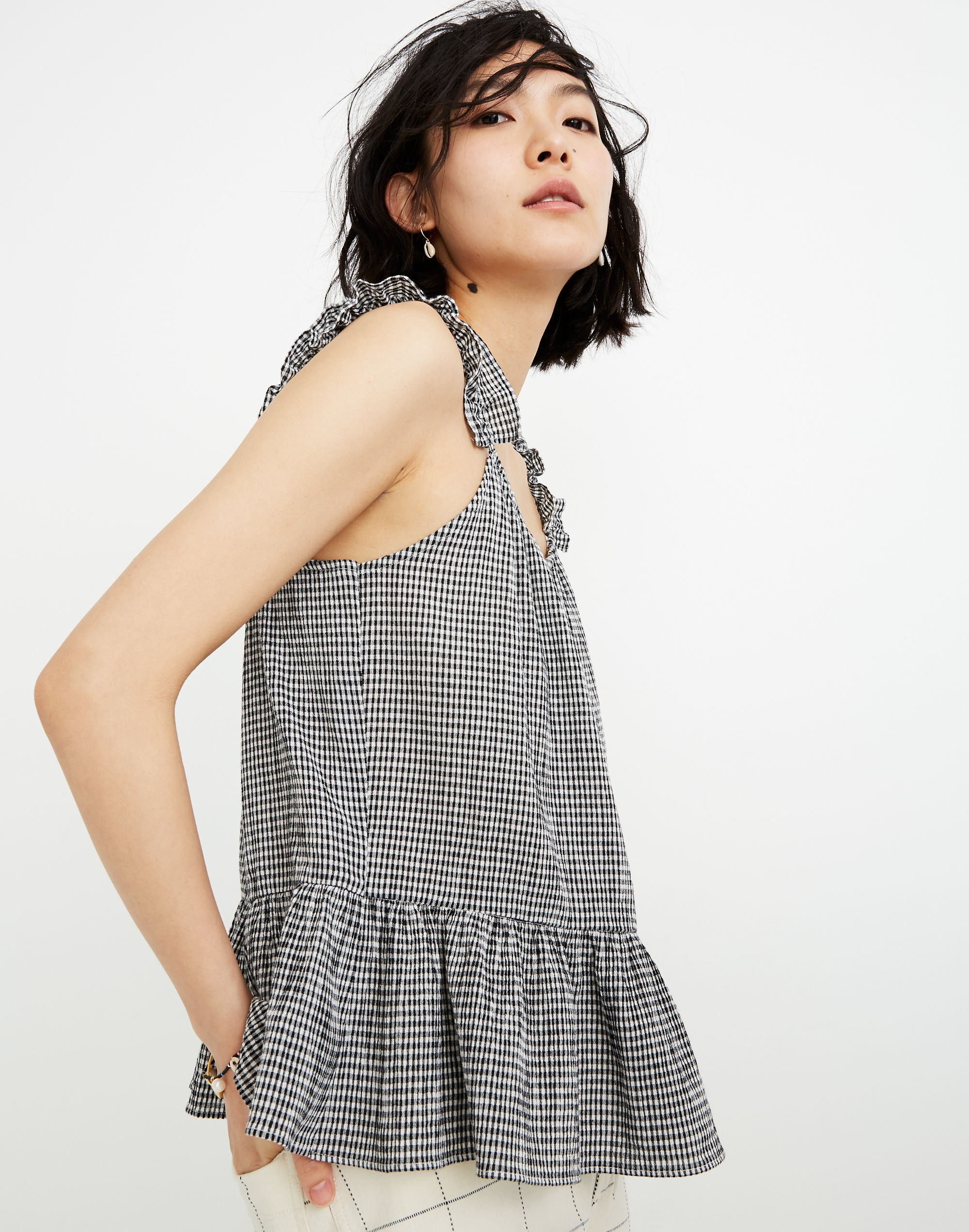 Ruffle-Strap Cami Top in Gingham