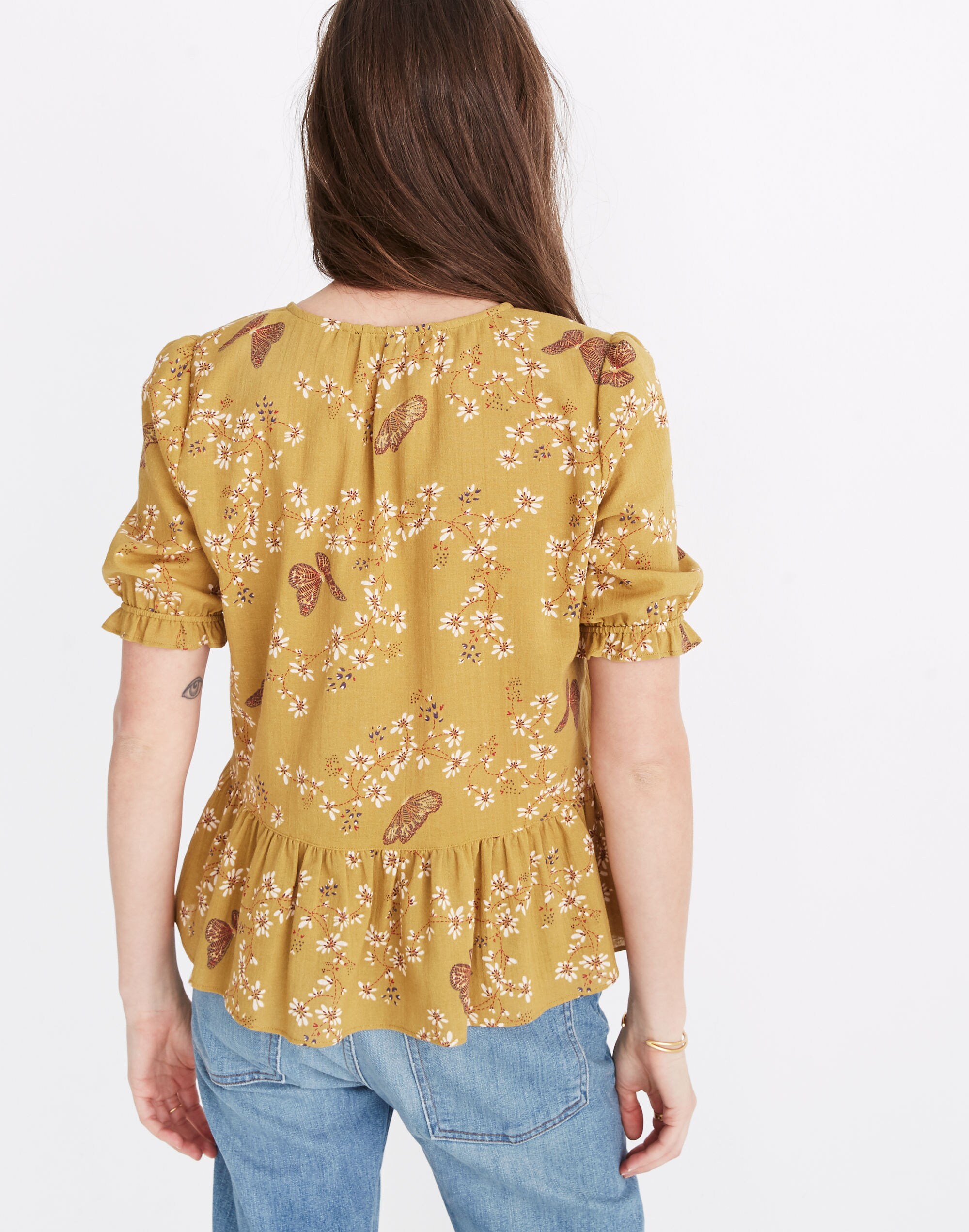 Courtyard Ruffle-Hem Top in Butterfly Sanctuary