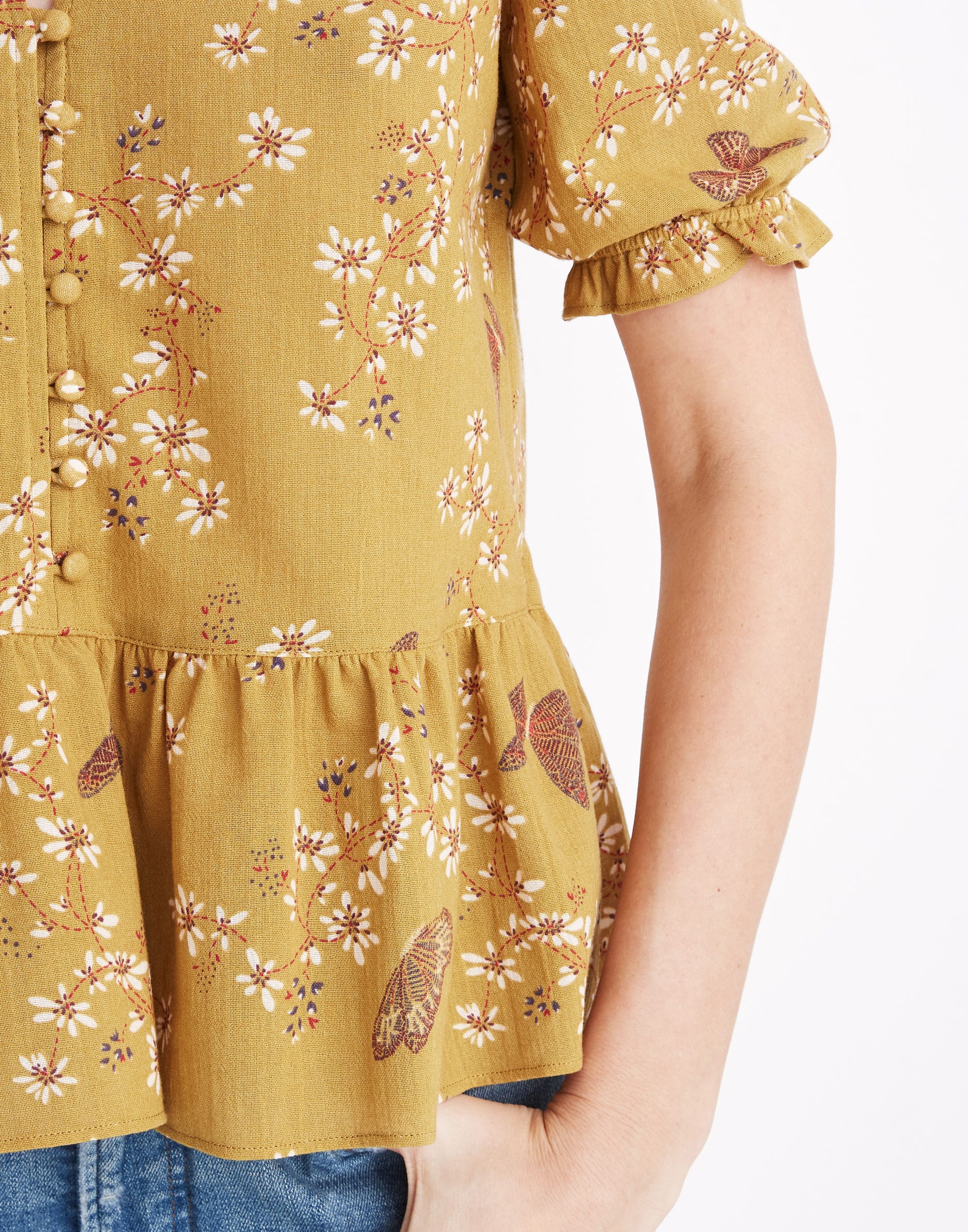 Courtyard Ruffle-Hem Top in Butterfly Sanctuary