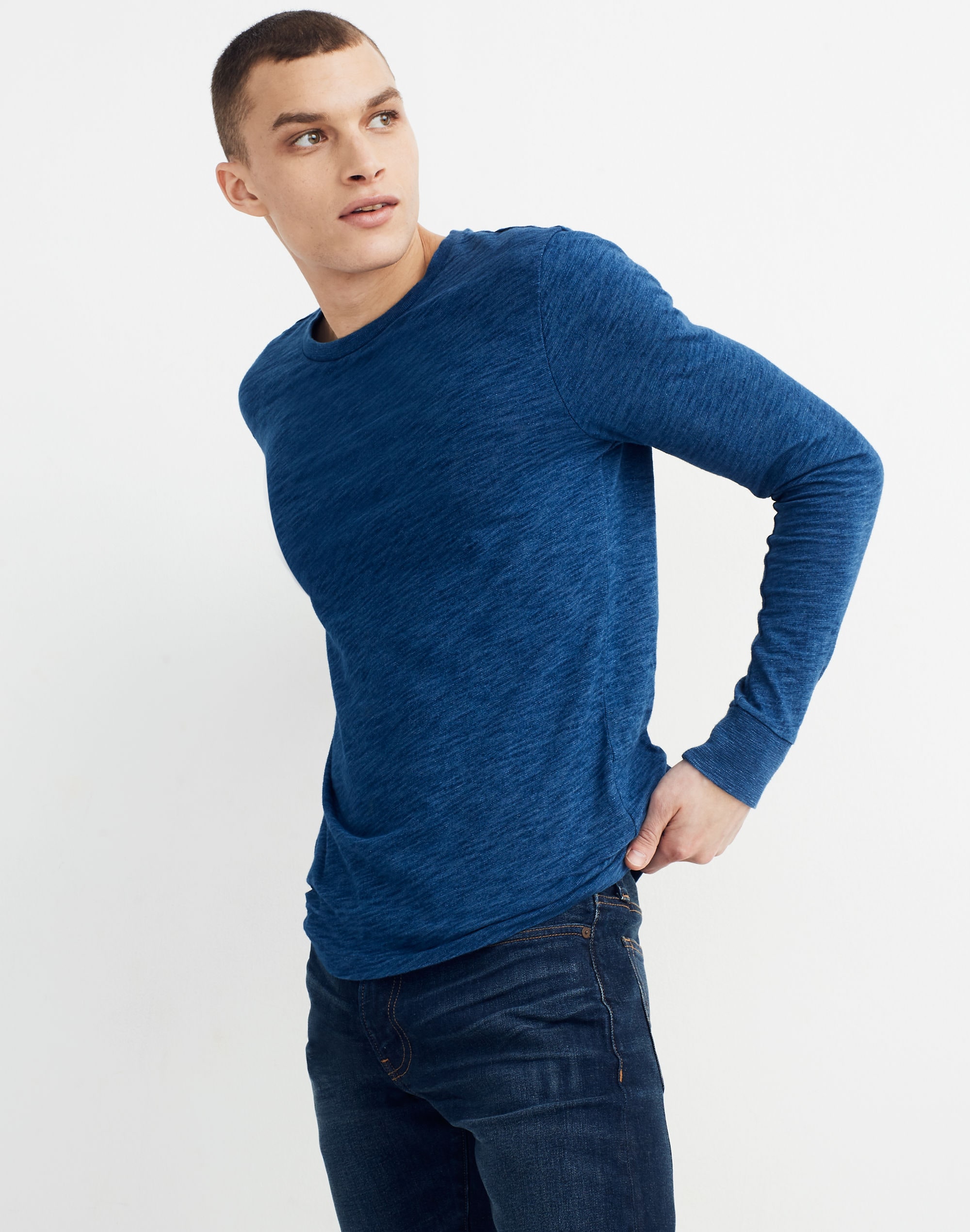 Indigo Allday Crewneck Long-Sleeve Tee