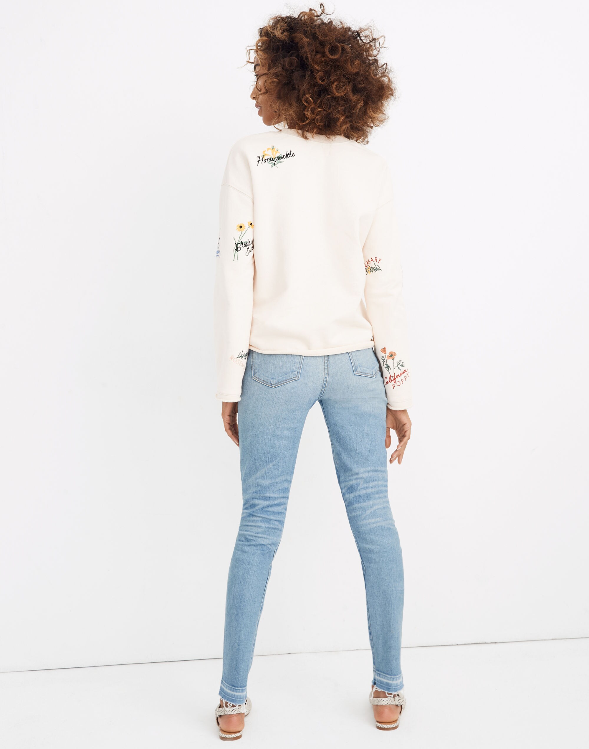 Botanical Embroidered Bell-Sleeve Sweatshirt