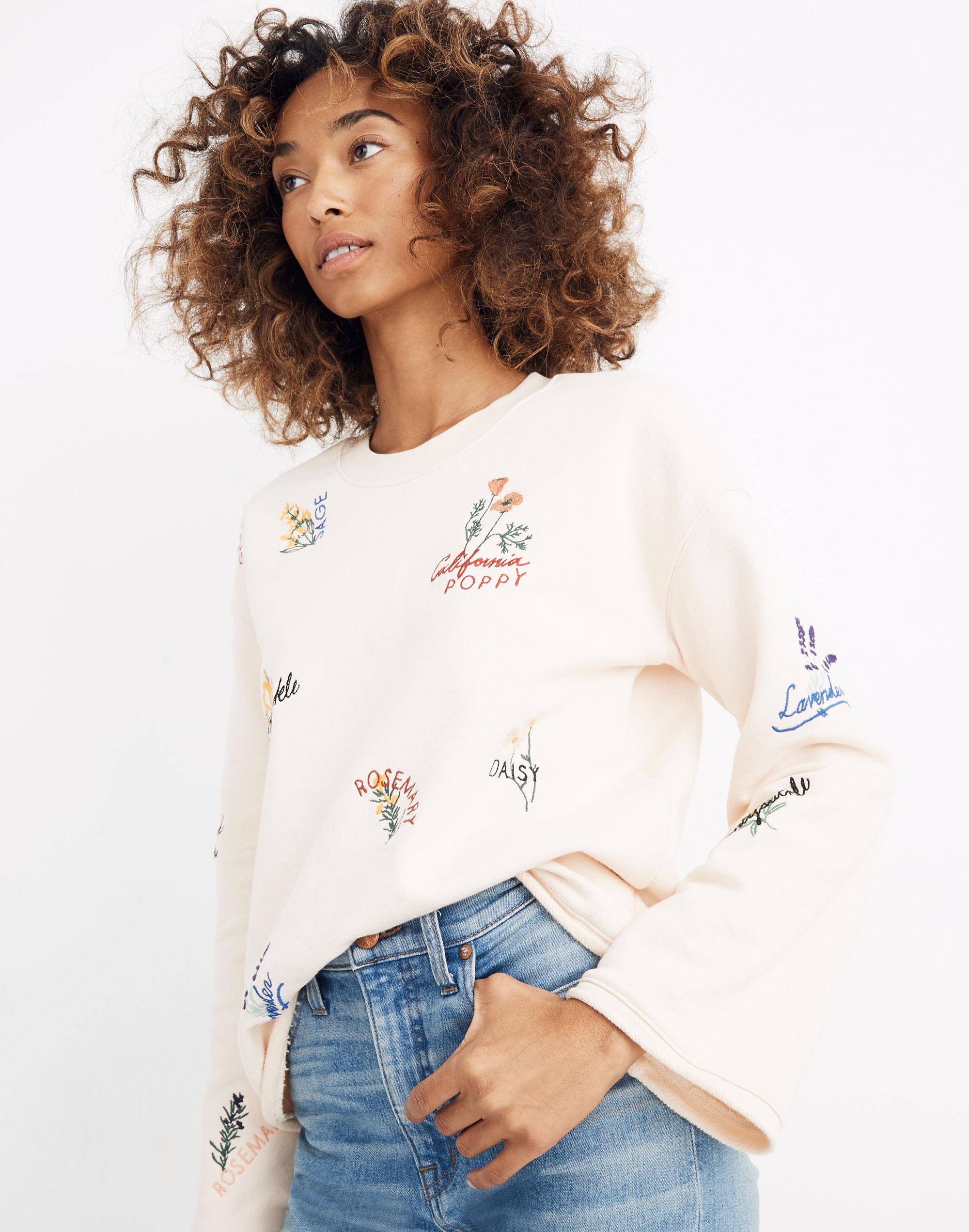 Botanical Embroidered Bell-Sleeve Sweatshirt