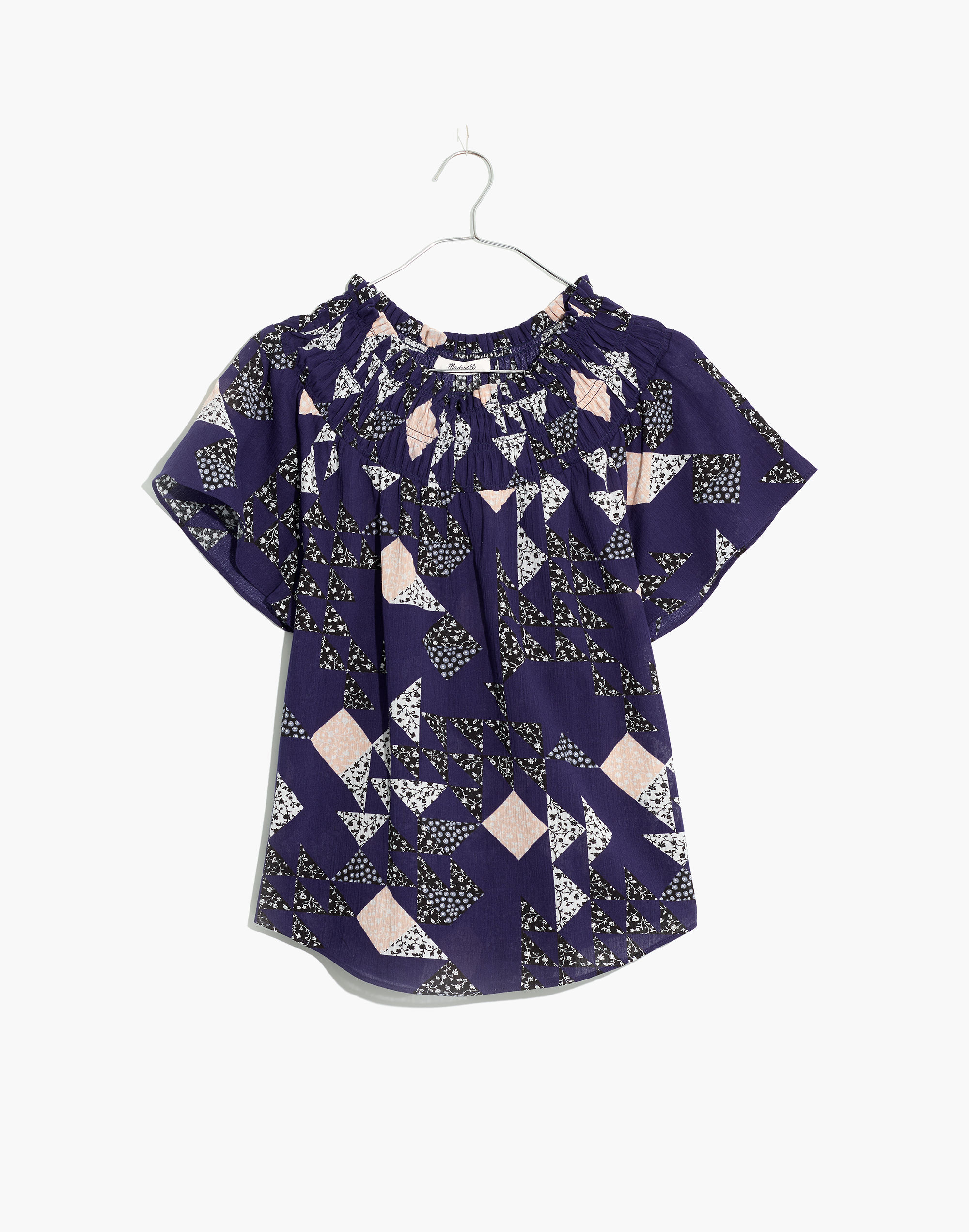 Smocked Mockneck Top in Patchwork Quilt
