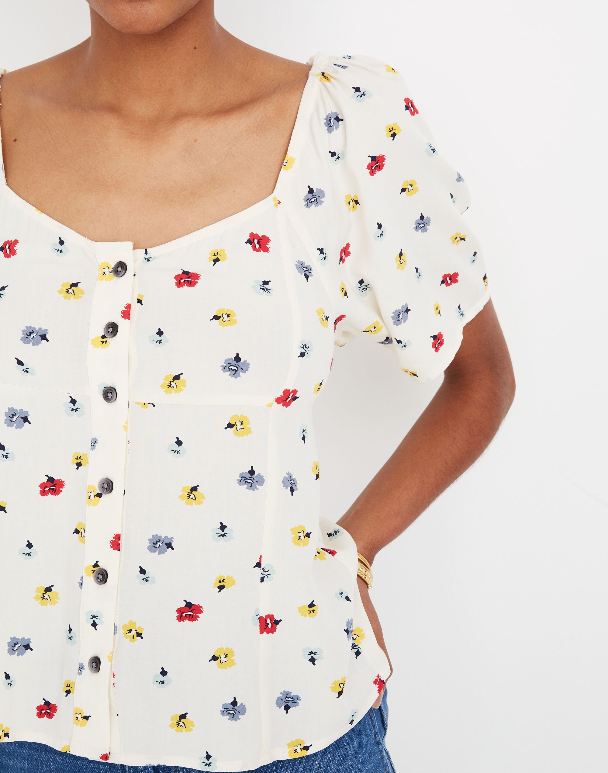 Seamed Button-Down Shirt in Confetti Floral