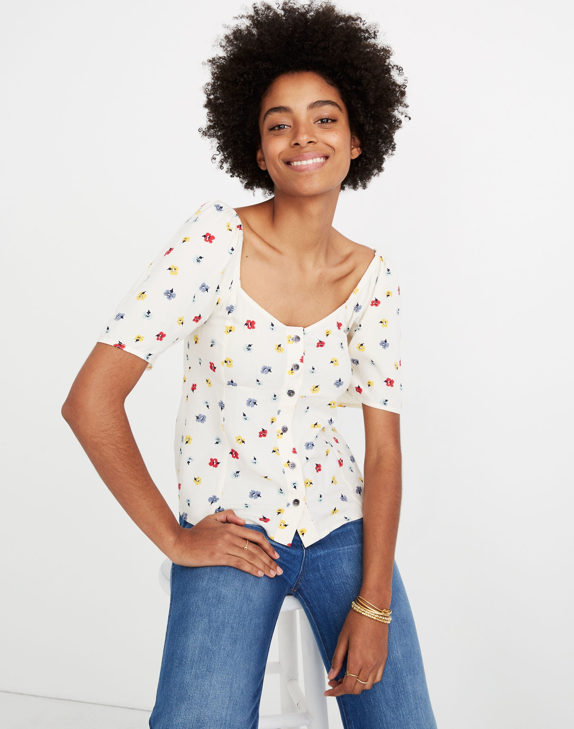 Seamed Button-Down Shirt in Confetti Floral