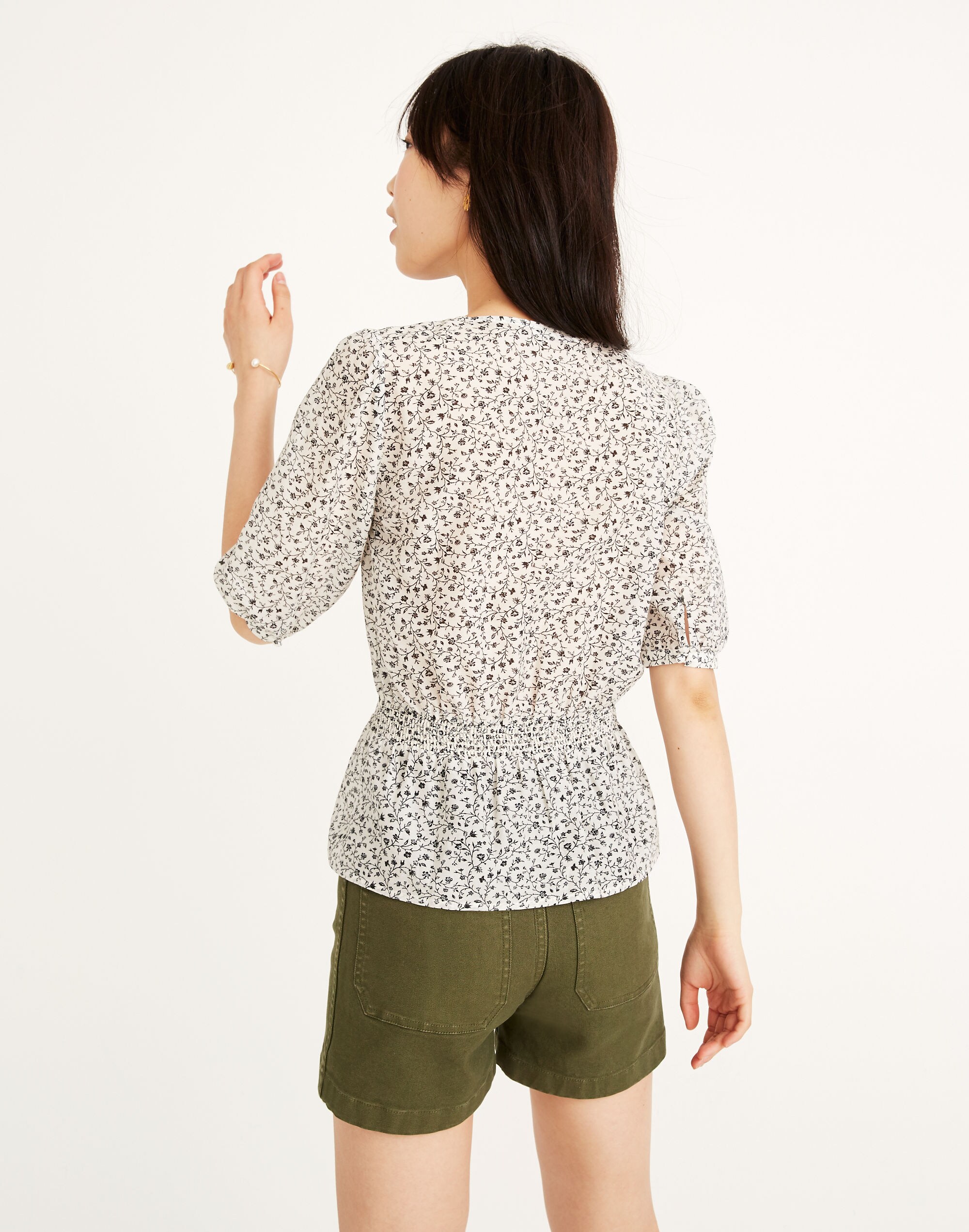 Smocked-Waist Top in Woodland Floral