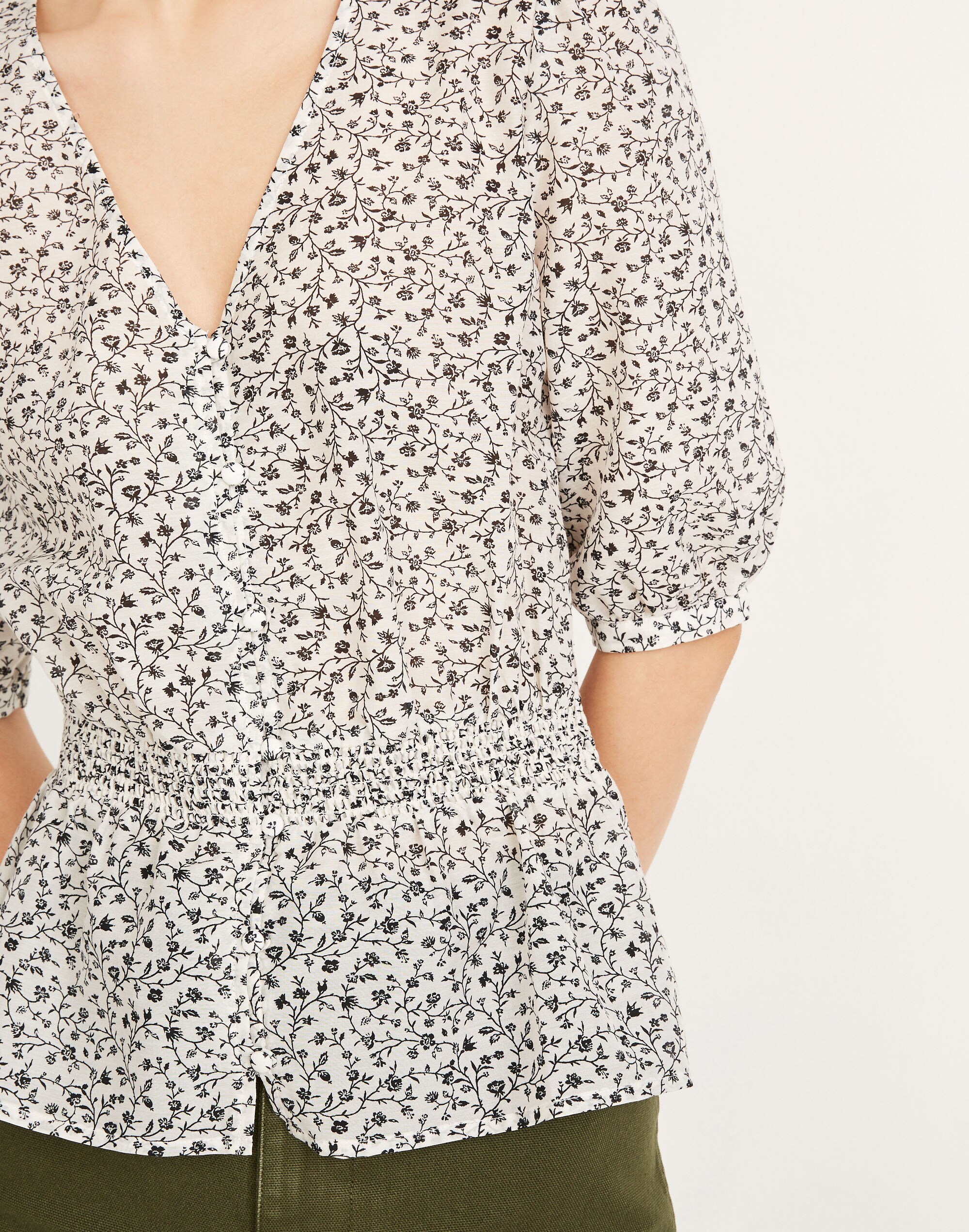 Smocked-Waist Top in Woodland Floral