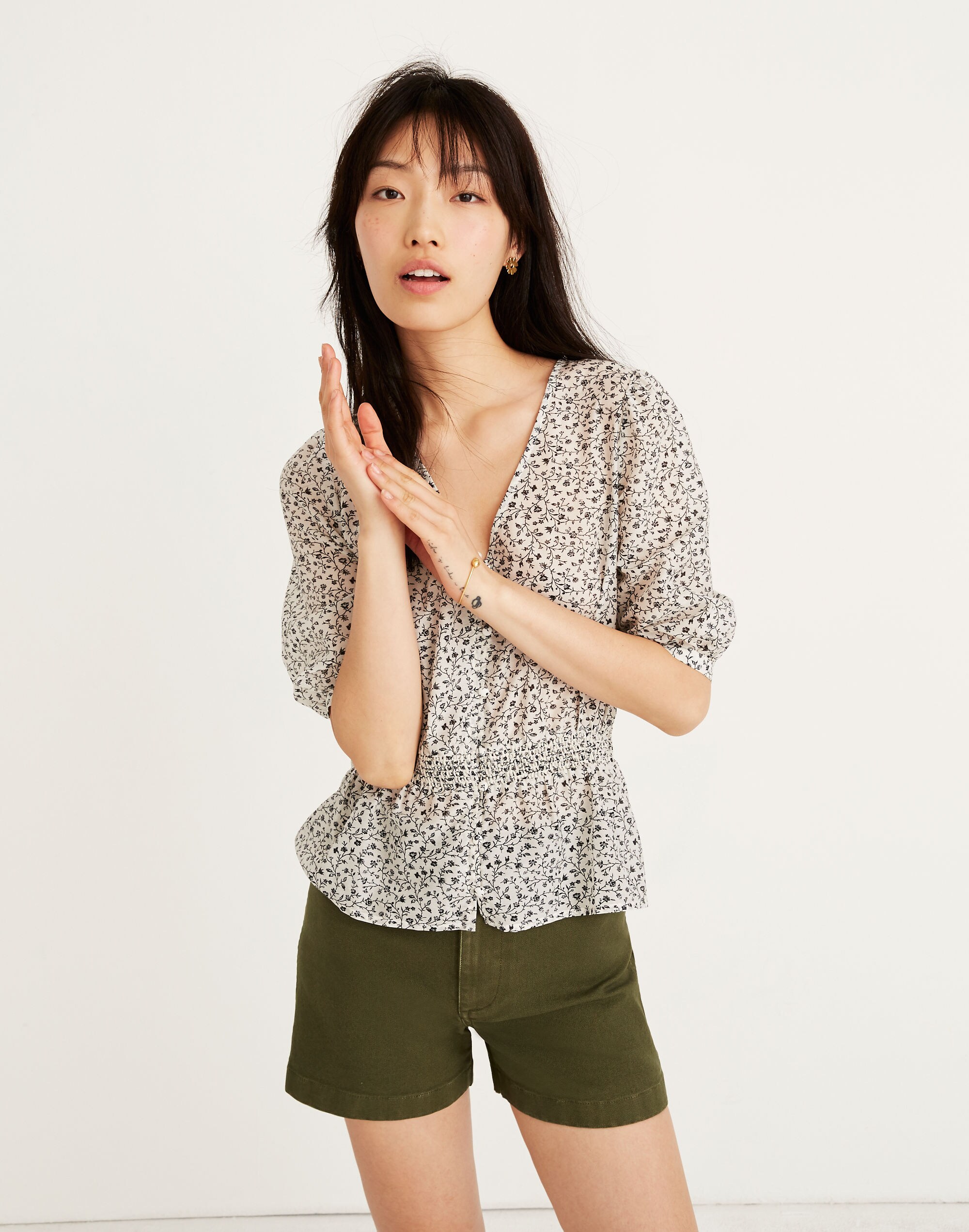 Smocked-Waist Top in Woodland Floral