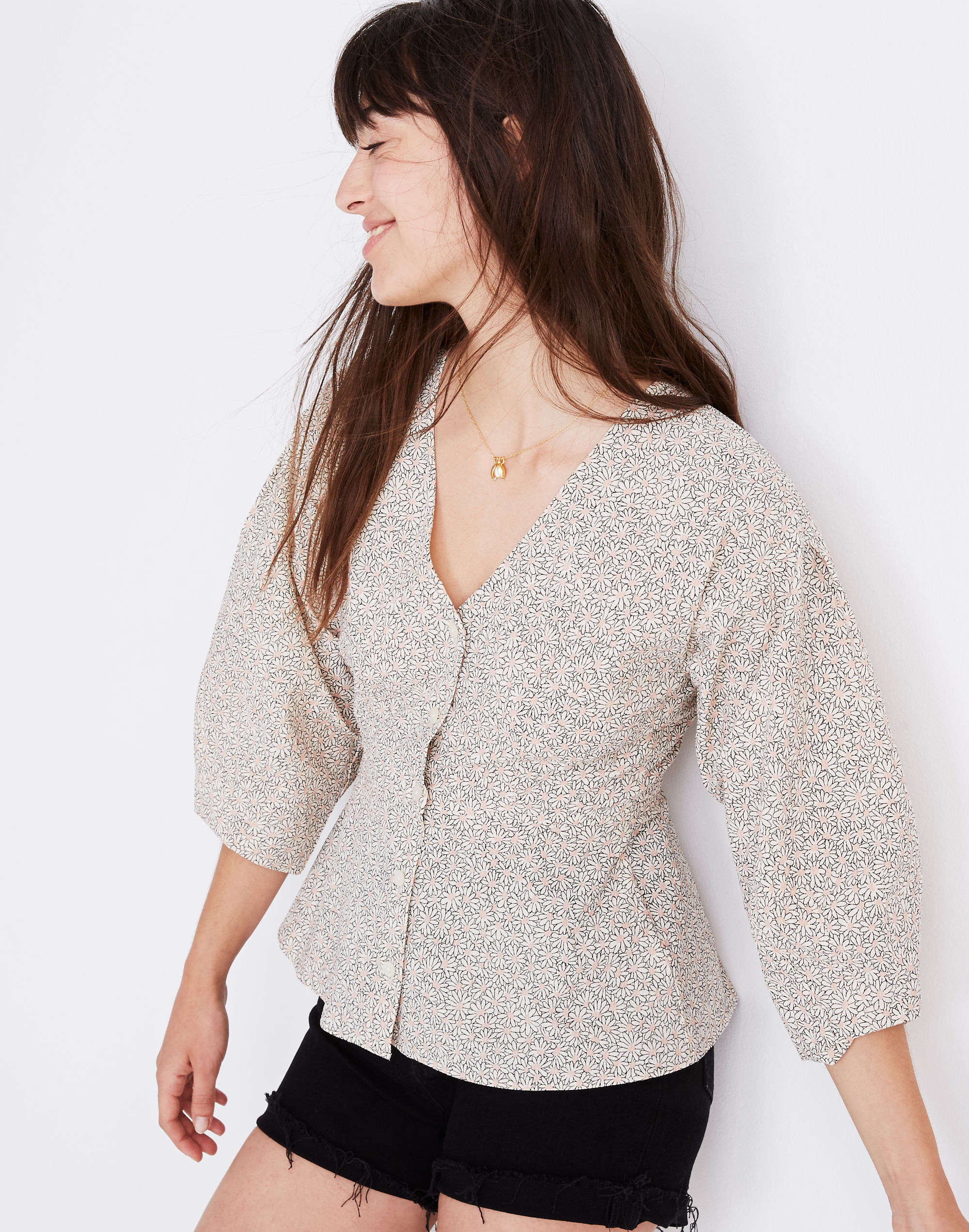 Florentine Peplum Top in Daisy Patch
