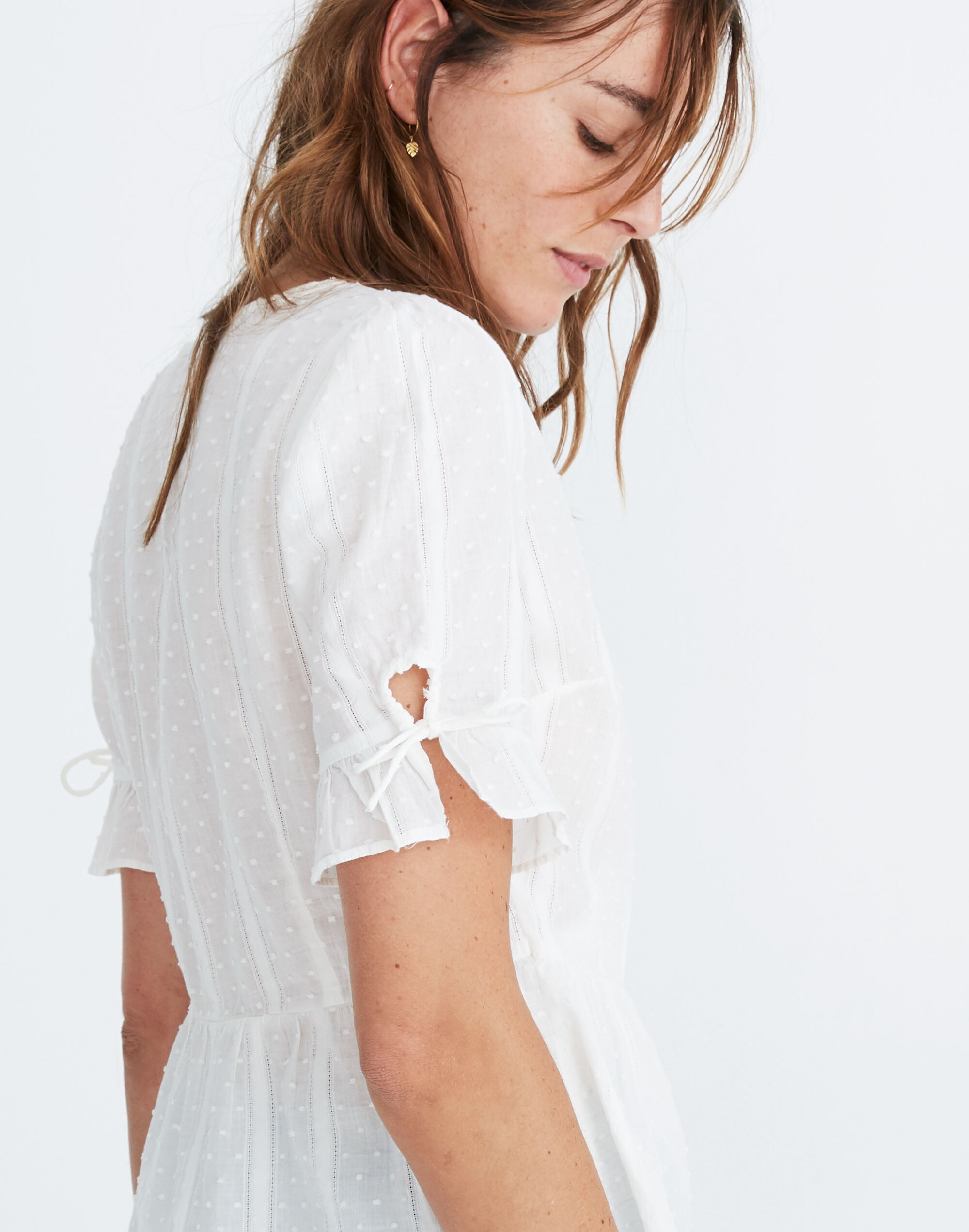 Tie-Sleeve Wrap Top in Swiss Dot