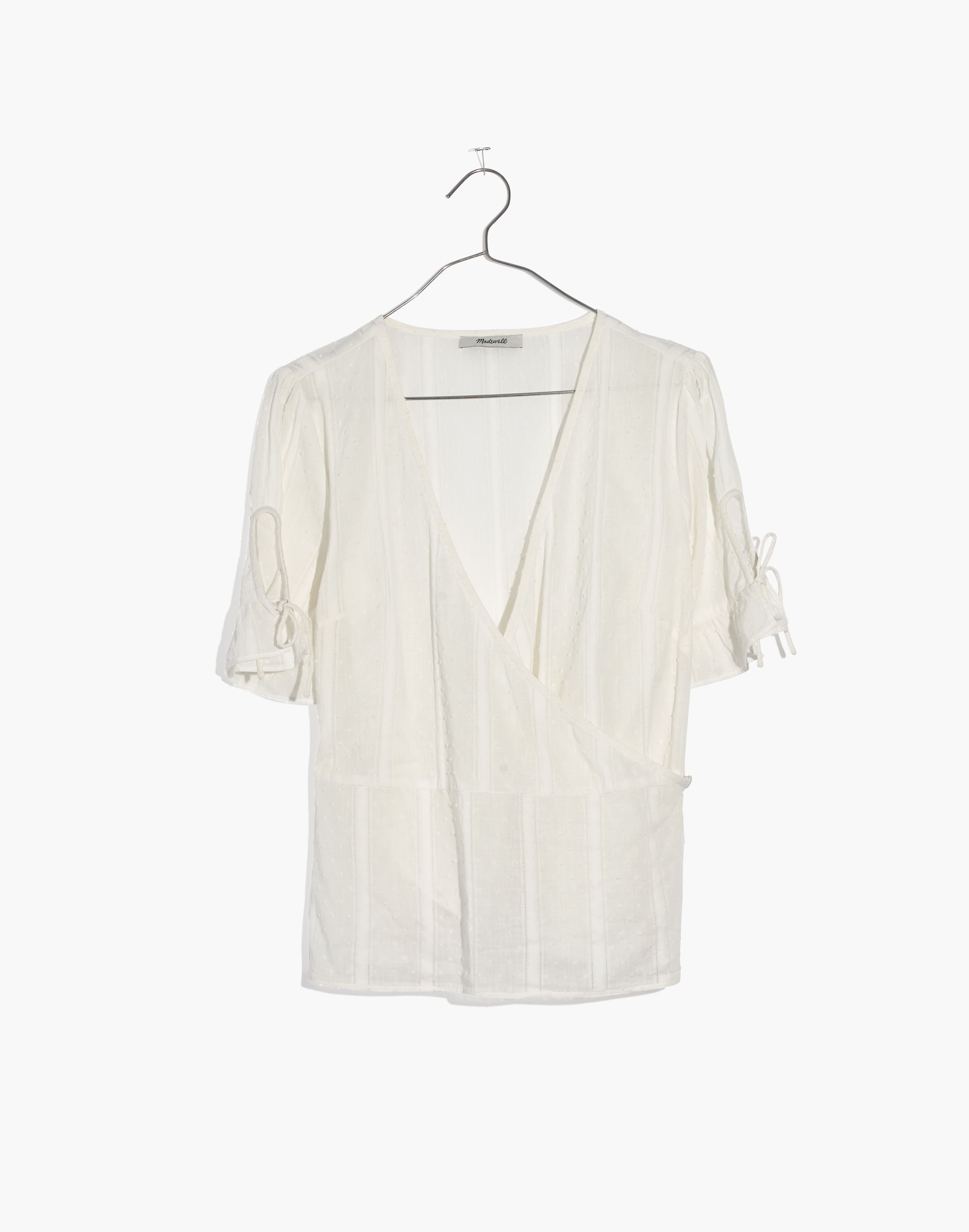 Tie-Sleeve Wrap Top in Swiss Dot