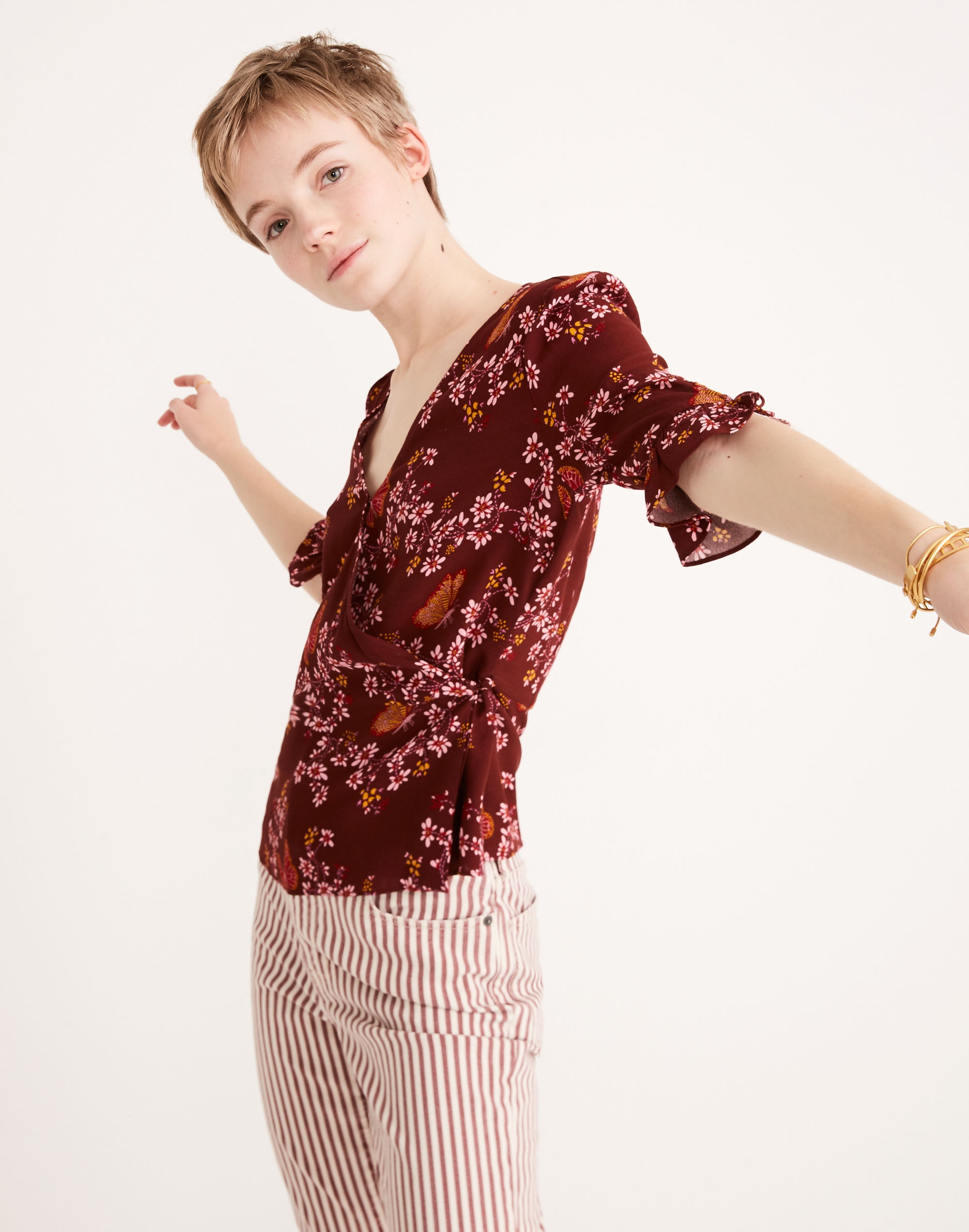 Tie-Sleeve Wrap Top in Butterfly Sanctuary