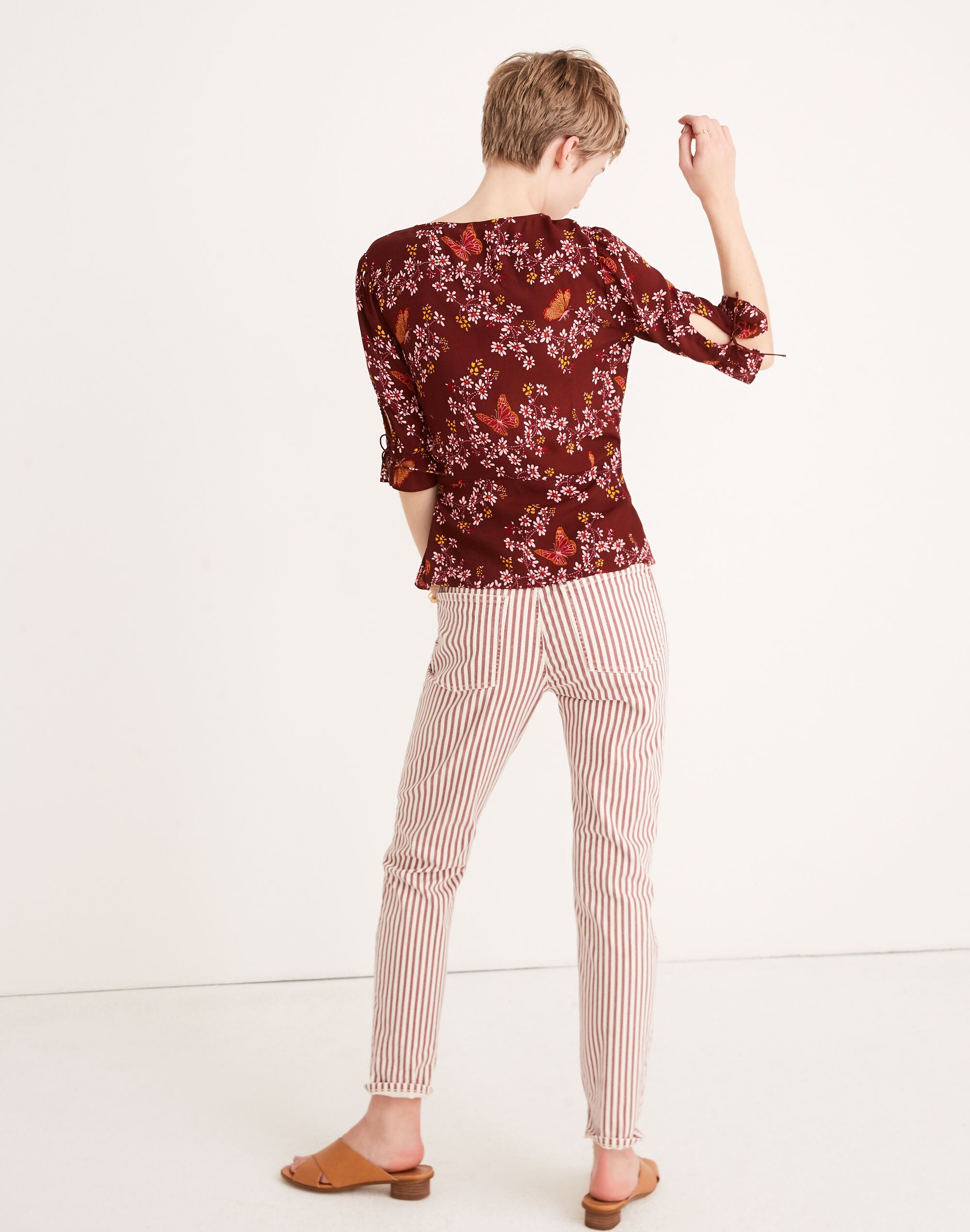 Tie-Sleeve Wrap Top in Butterfly Sanctuary