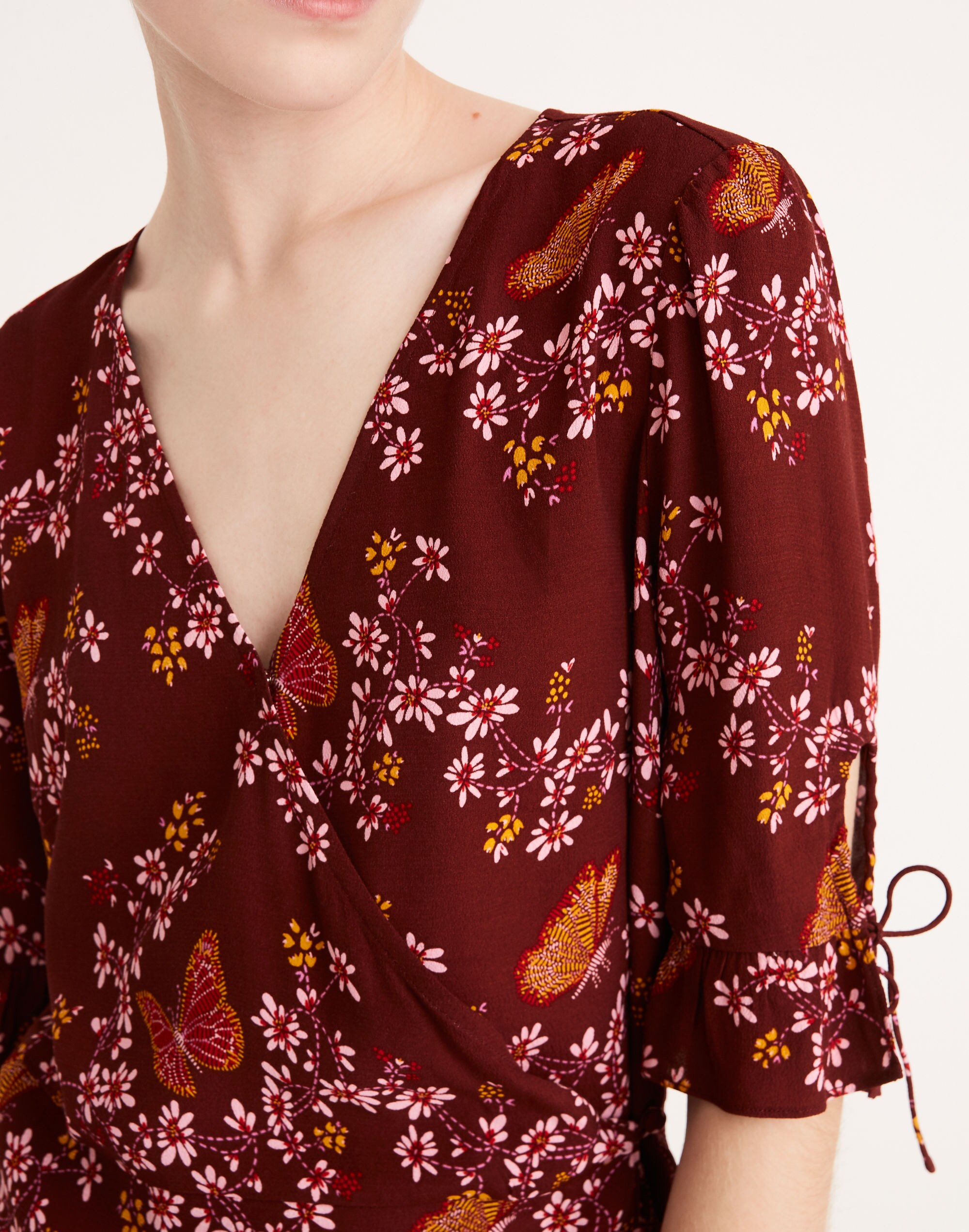 Tie-Sleeve Wrap Top in Butterfly Sanctuary