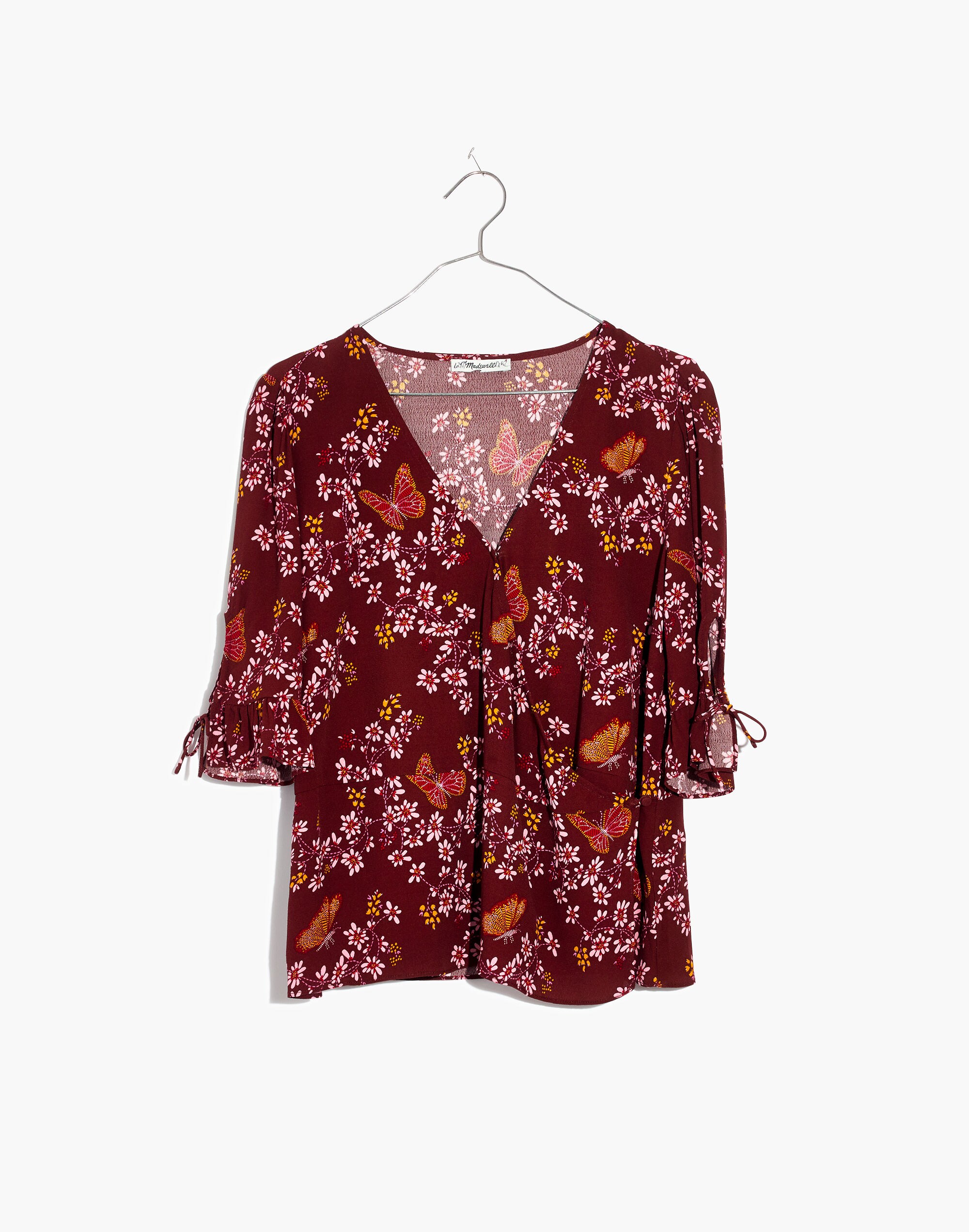 Tie-Sleeve Wrap Top in Butterfly Sanctuary