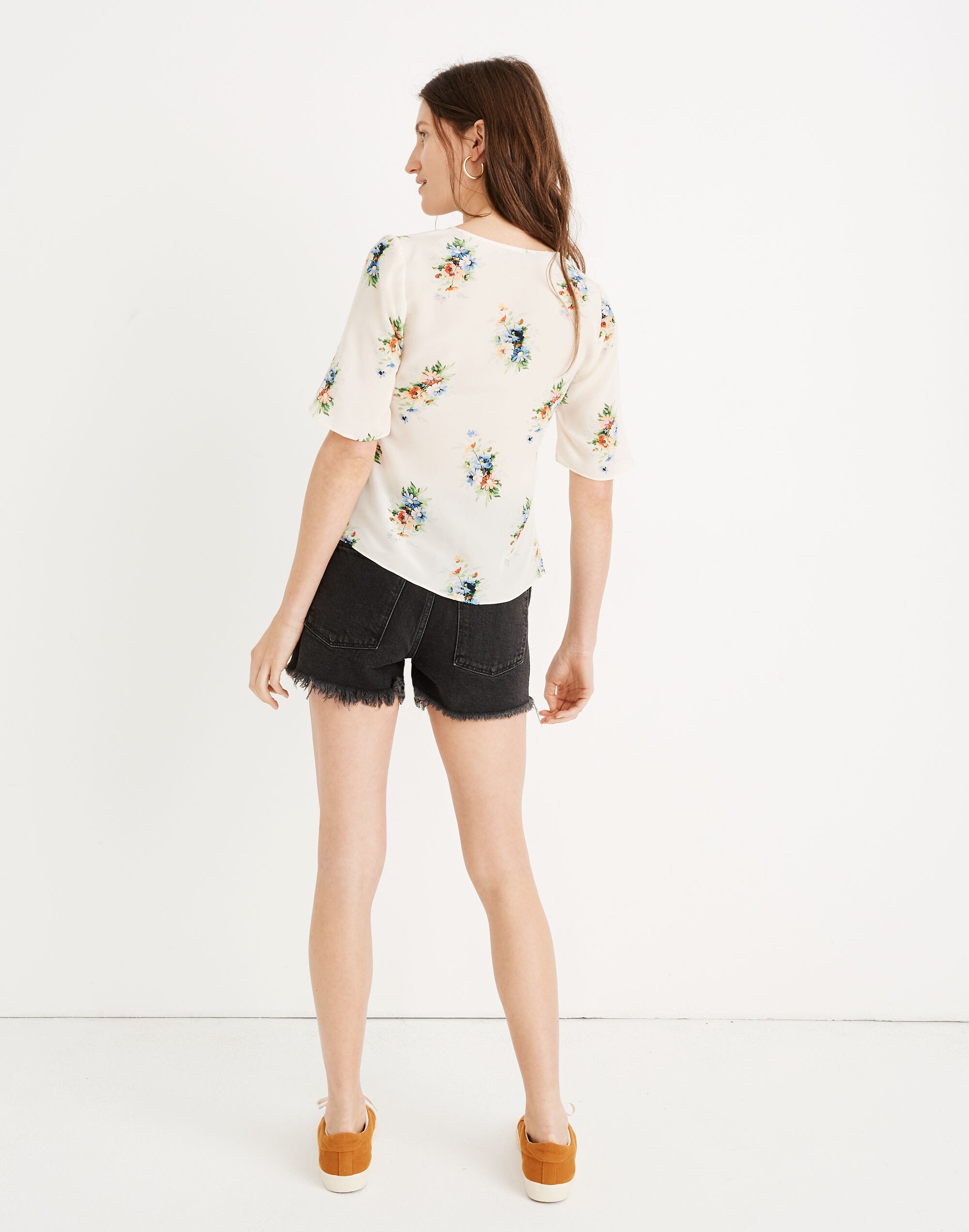 Silk Shirred-Front Top in Classic Corsage