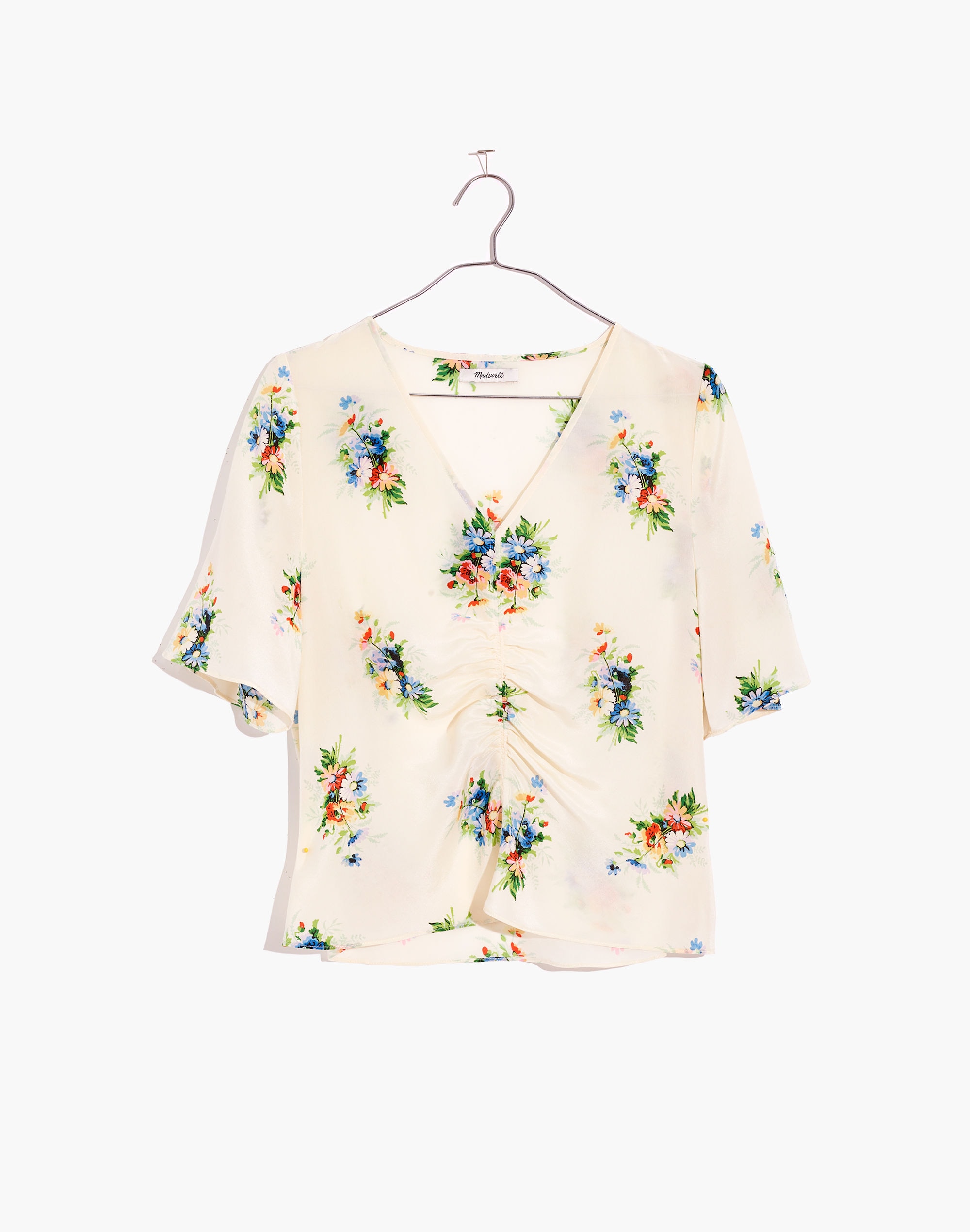 Silk Shirred-Front Top in Classic Corsage