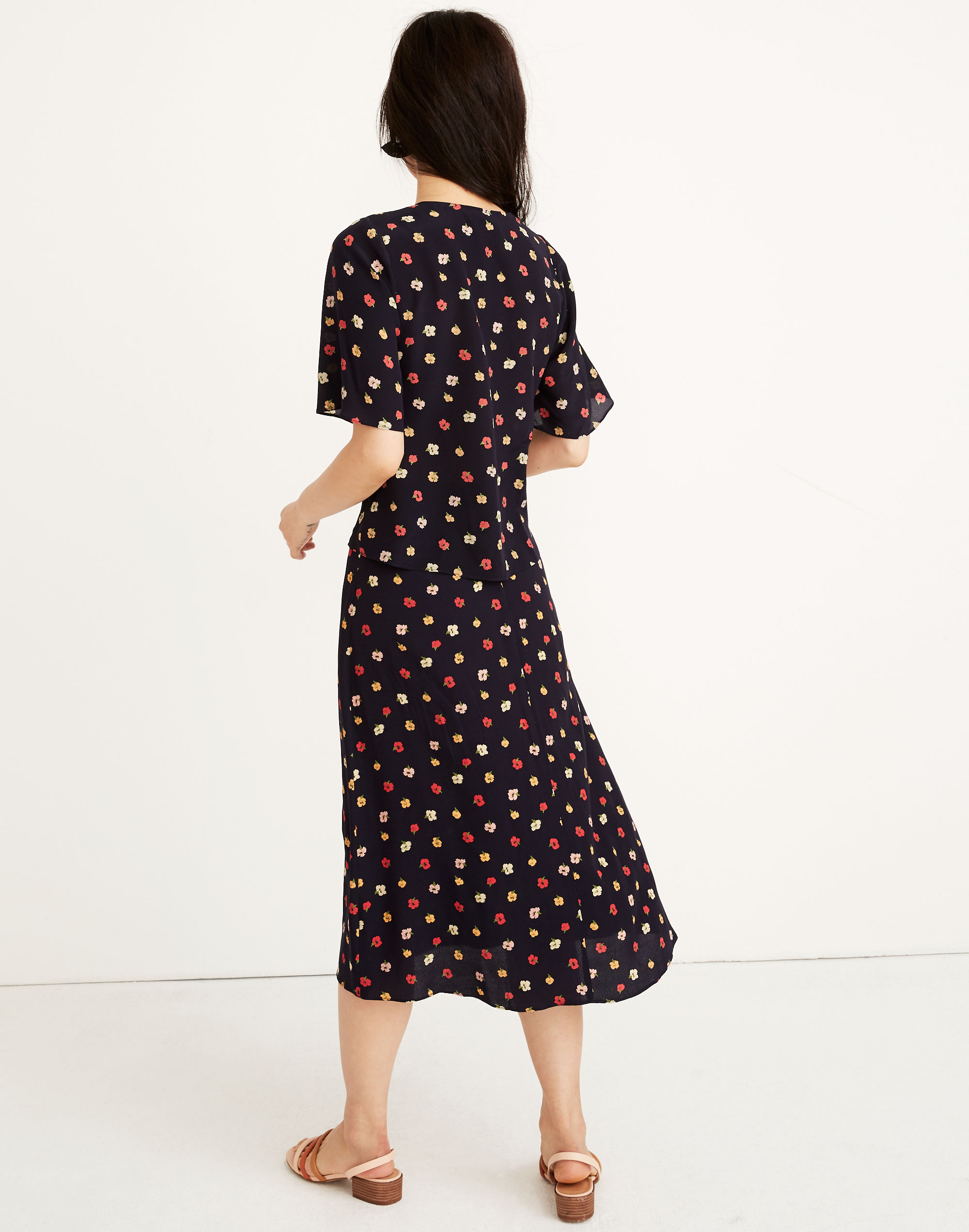 Silk Shirred-Front Top in Confetti Floral