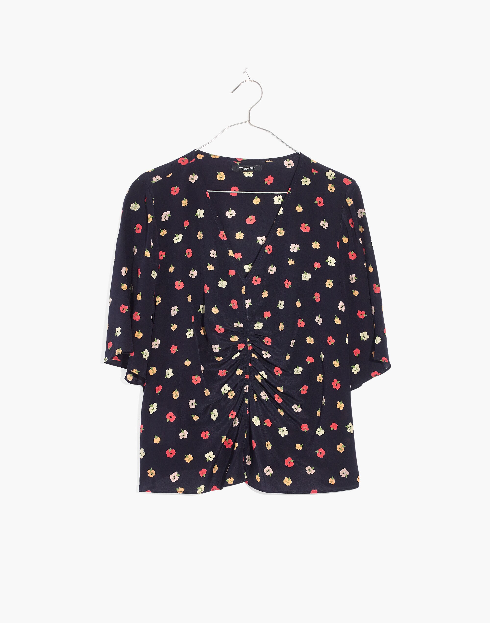 Silk Shirred-Front Top in Confetti Floral