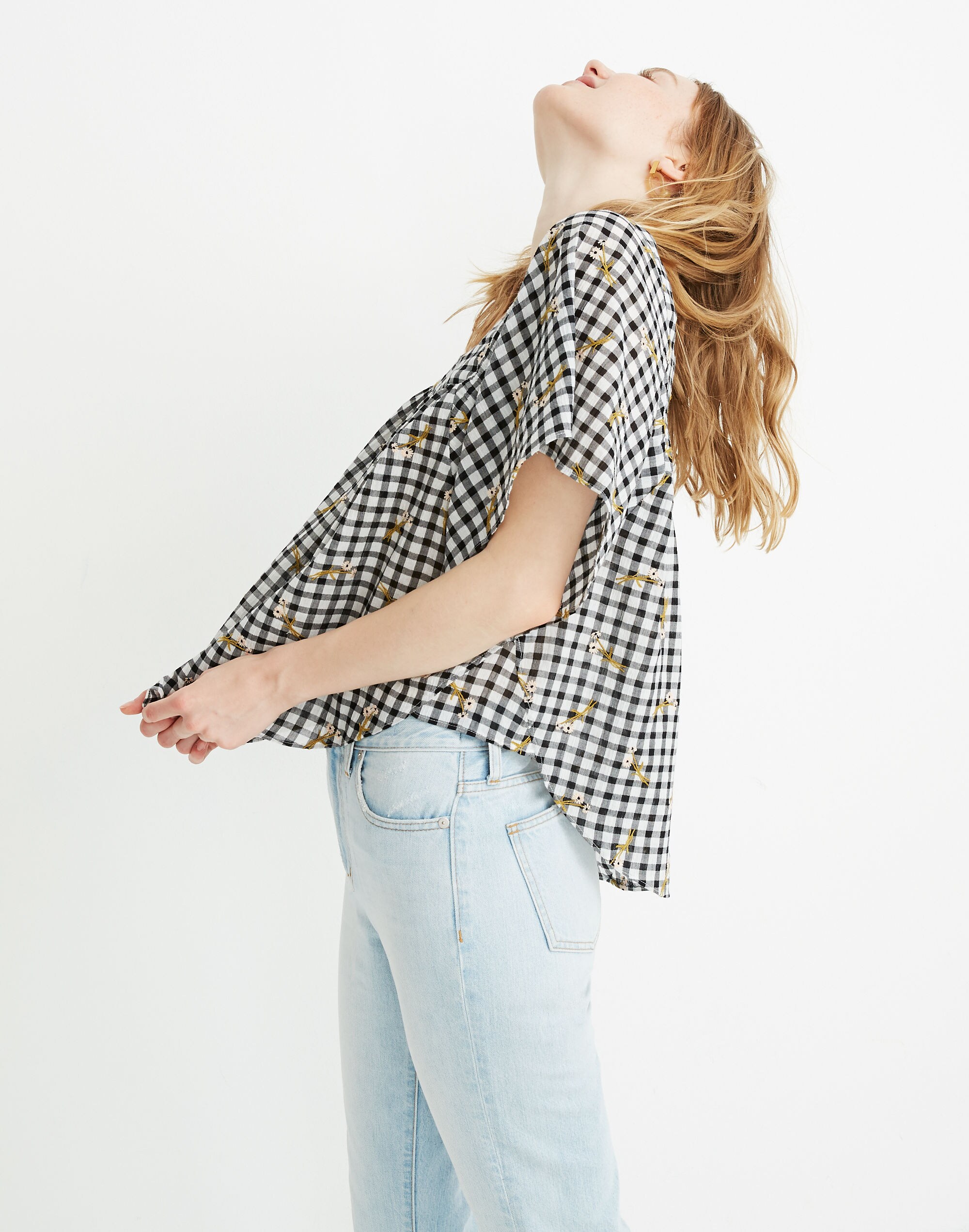 Daisy Sketch Embroidered Butterfly Top in Gingham