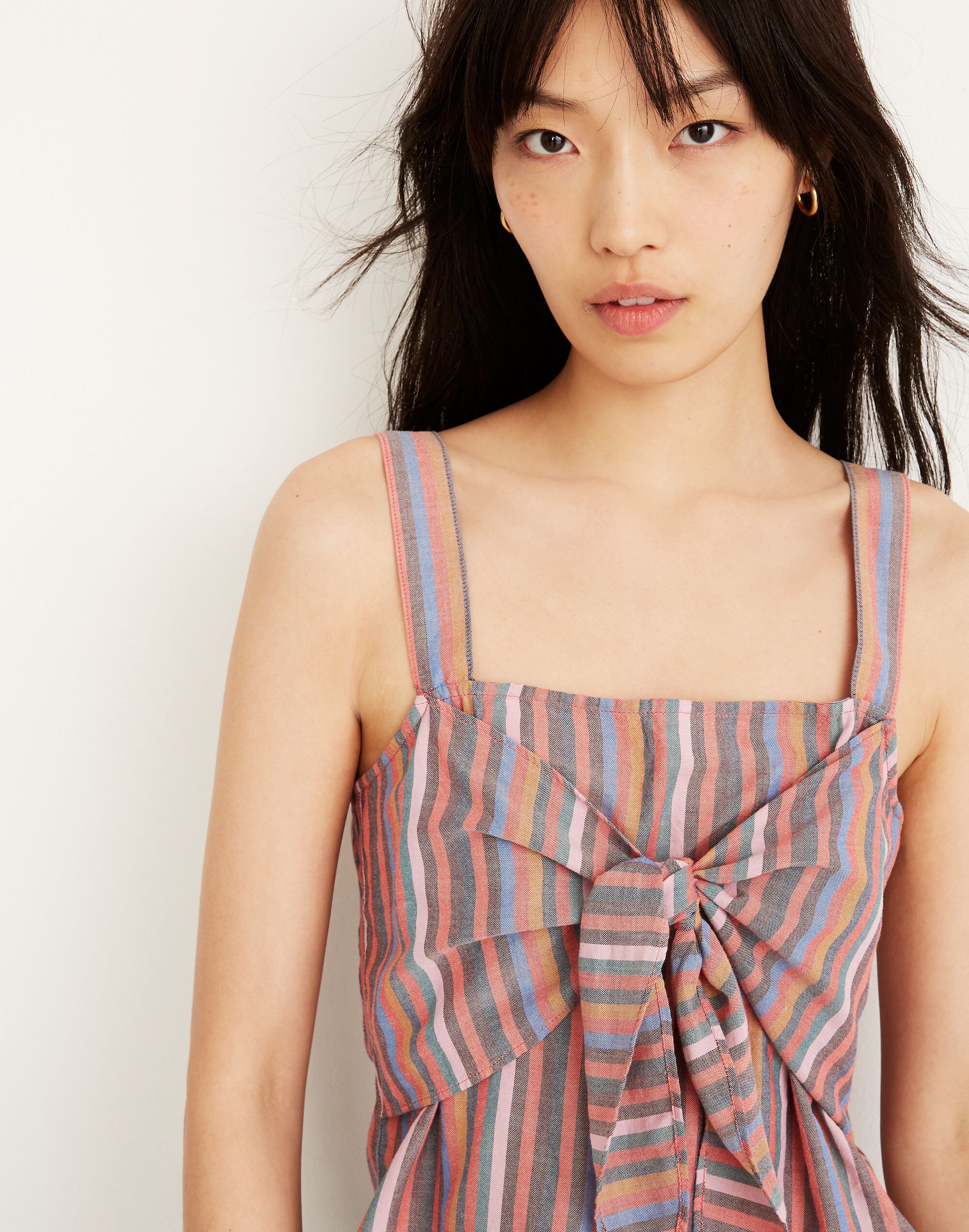 Tie-Front Cami Top in Rainbow Stripe