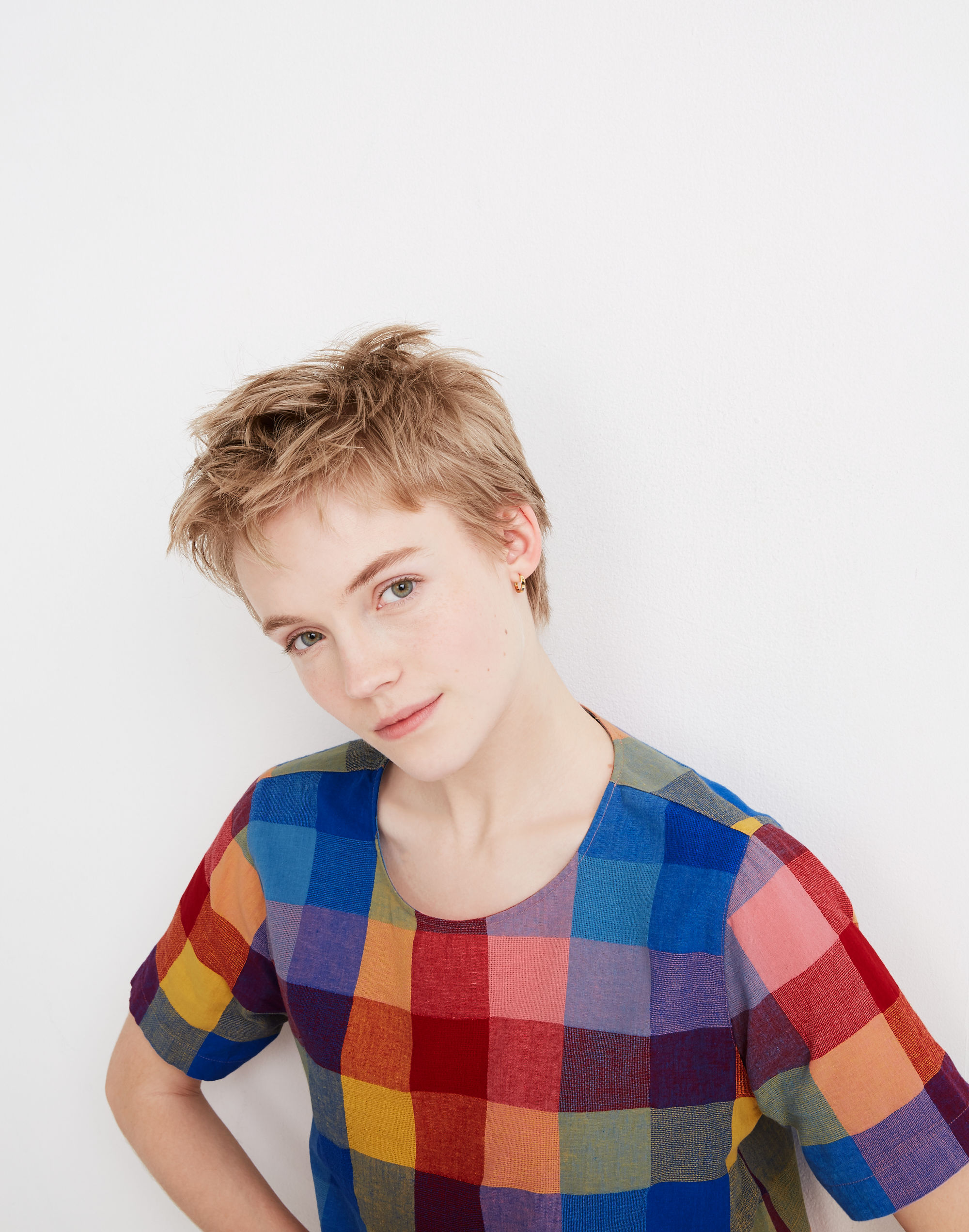 Boxy Button-Back Top in Oversized Gingham Check