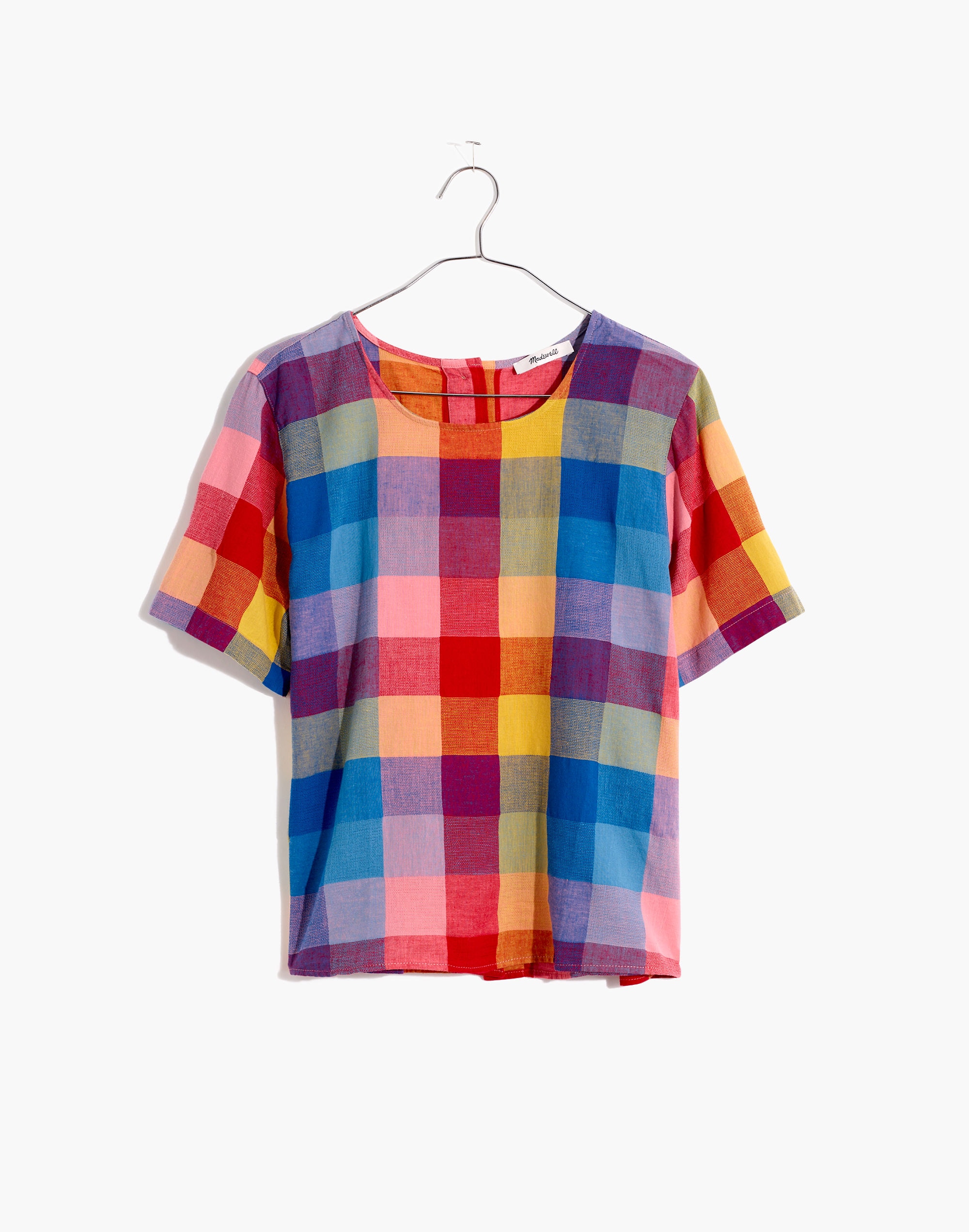 Boxy Button-Back Top in Oversized Gingham Check