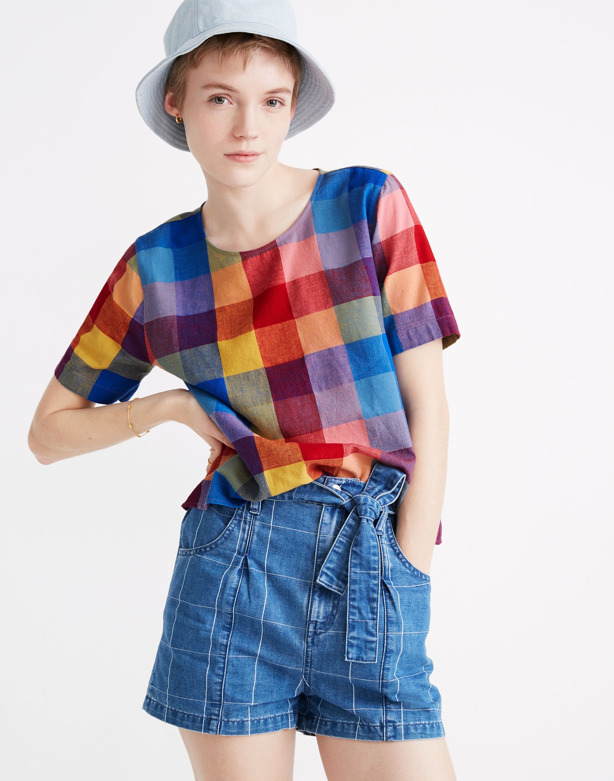 Boxy Button-Back Top in Oversized Gingham Check