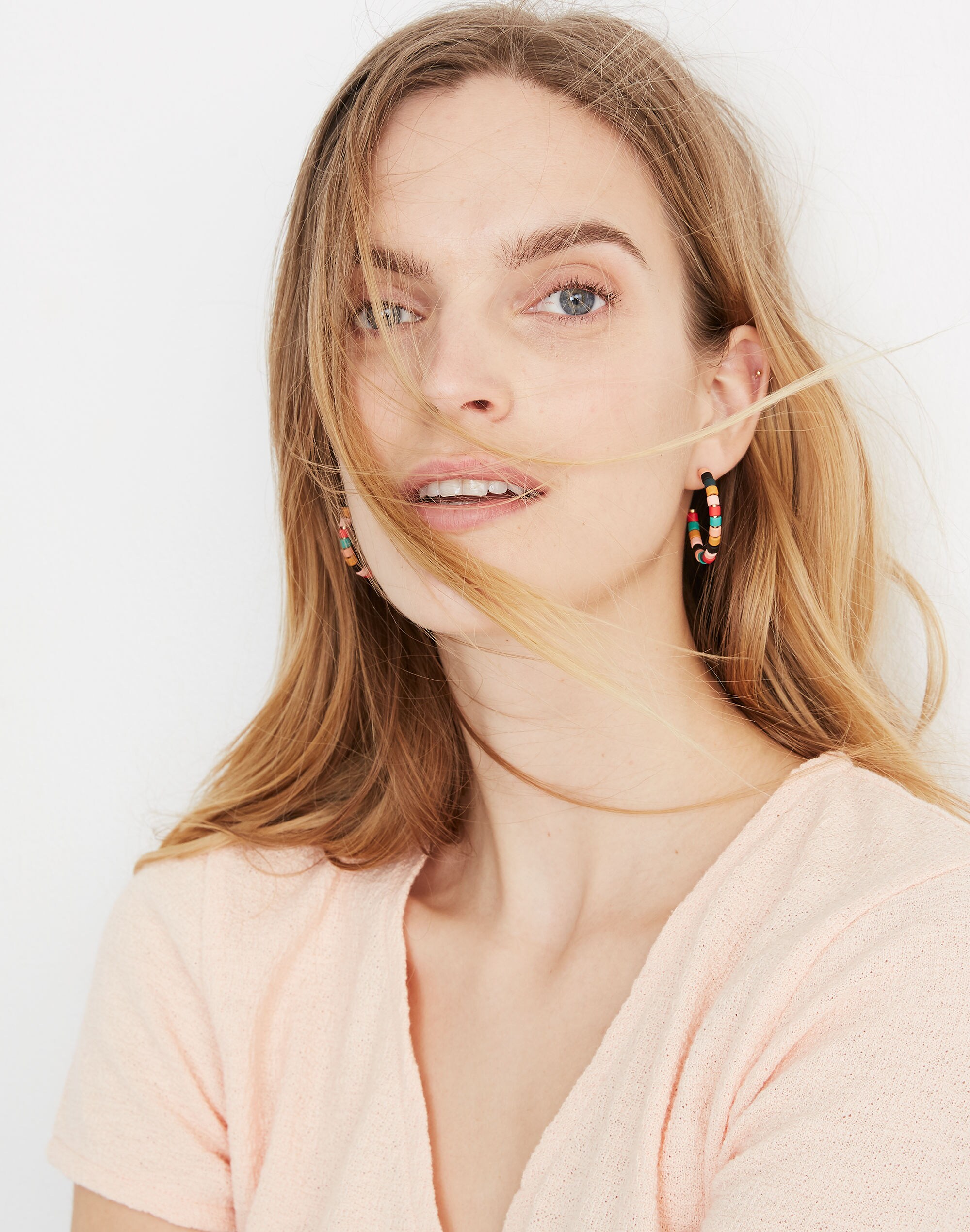 Rainbow Beaded Hoop Earrings