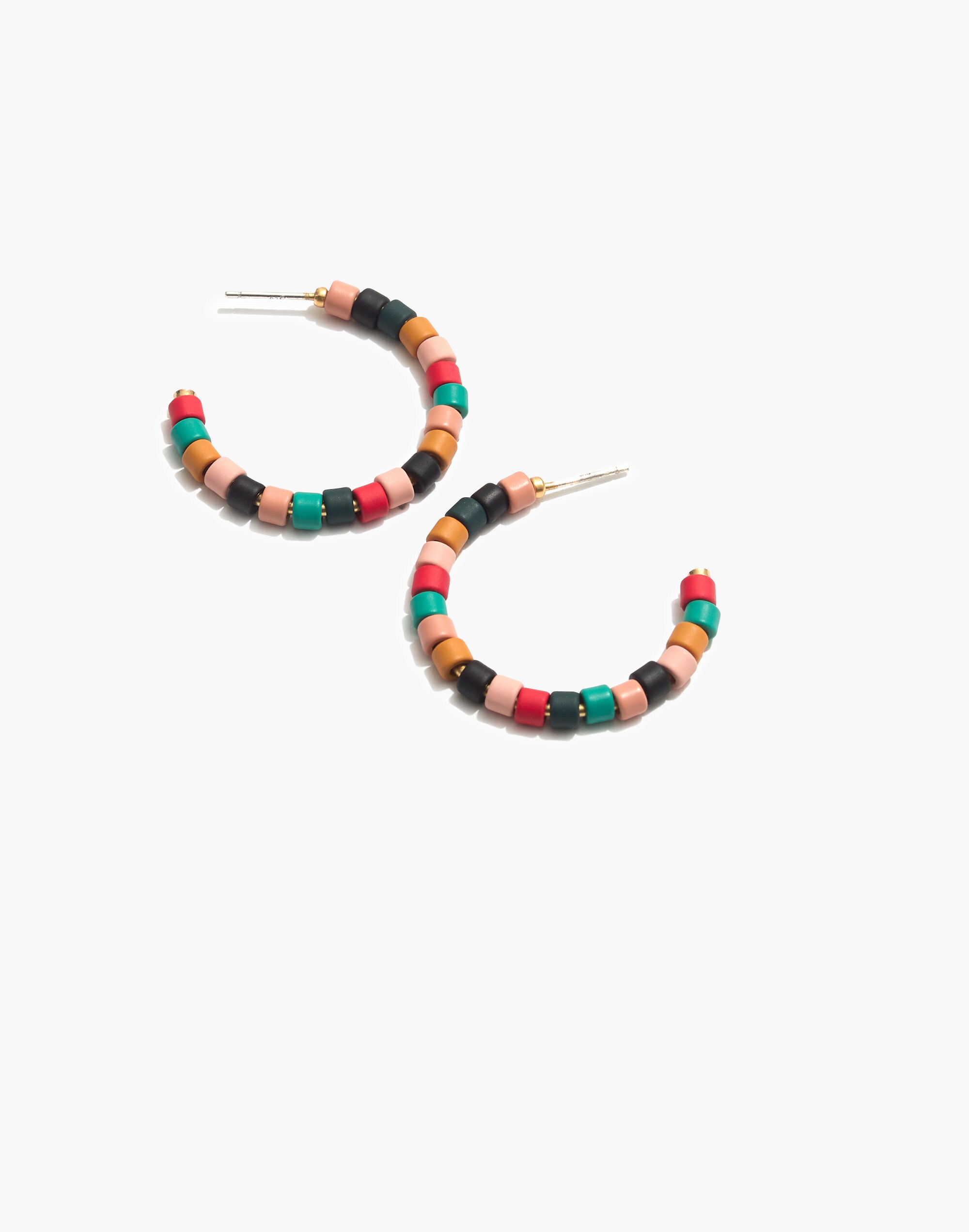 Rainbow Beaded Hoop Earrings