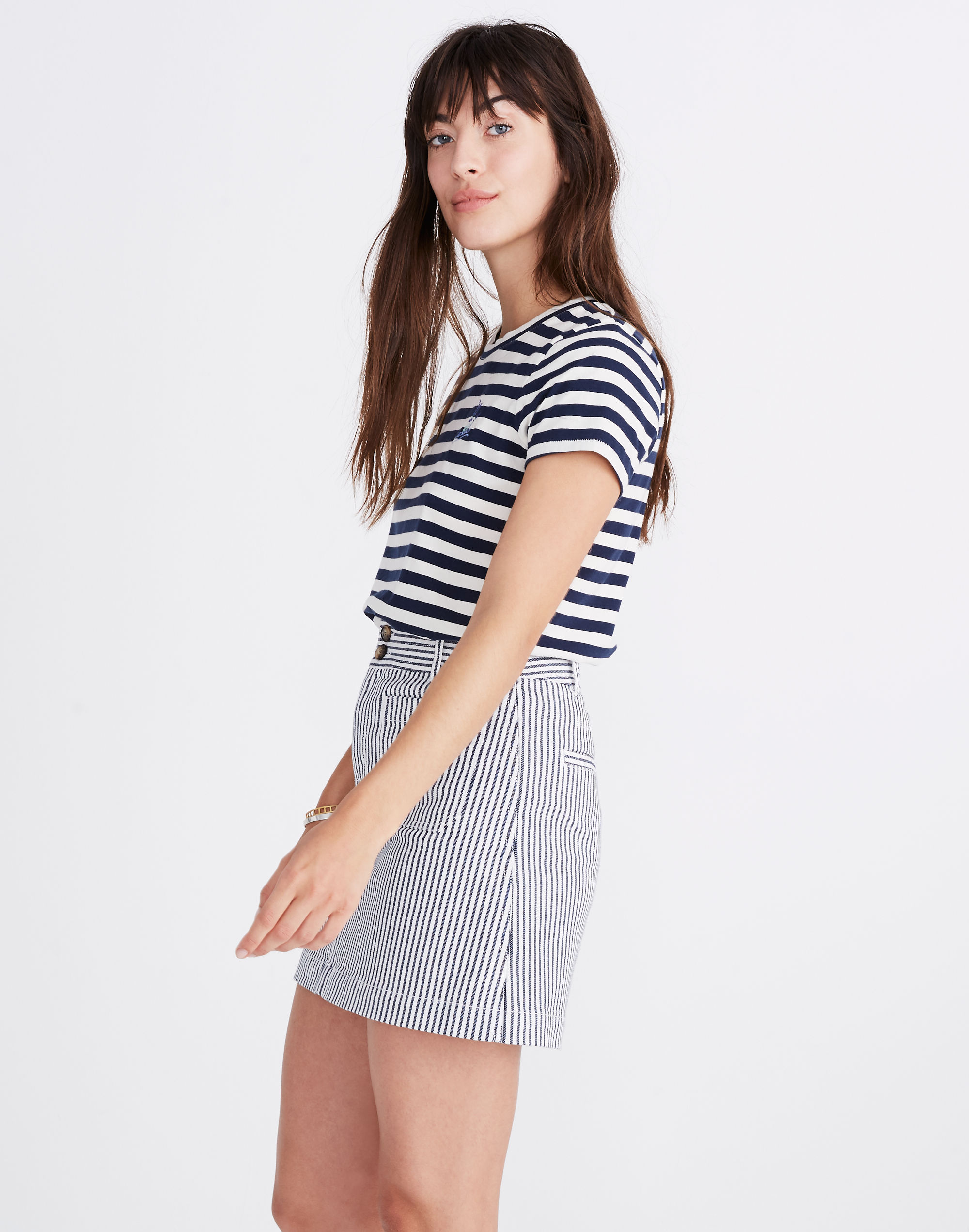 Stretch A-Line Mini Skirt in Navy Stripe