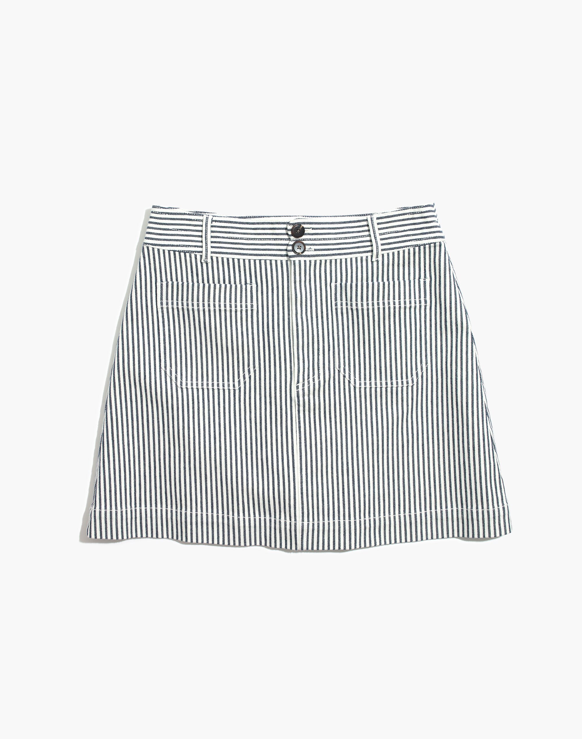 Stretch A-Line Mini Skirt in Navy Stripe