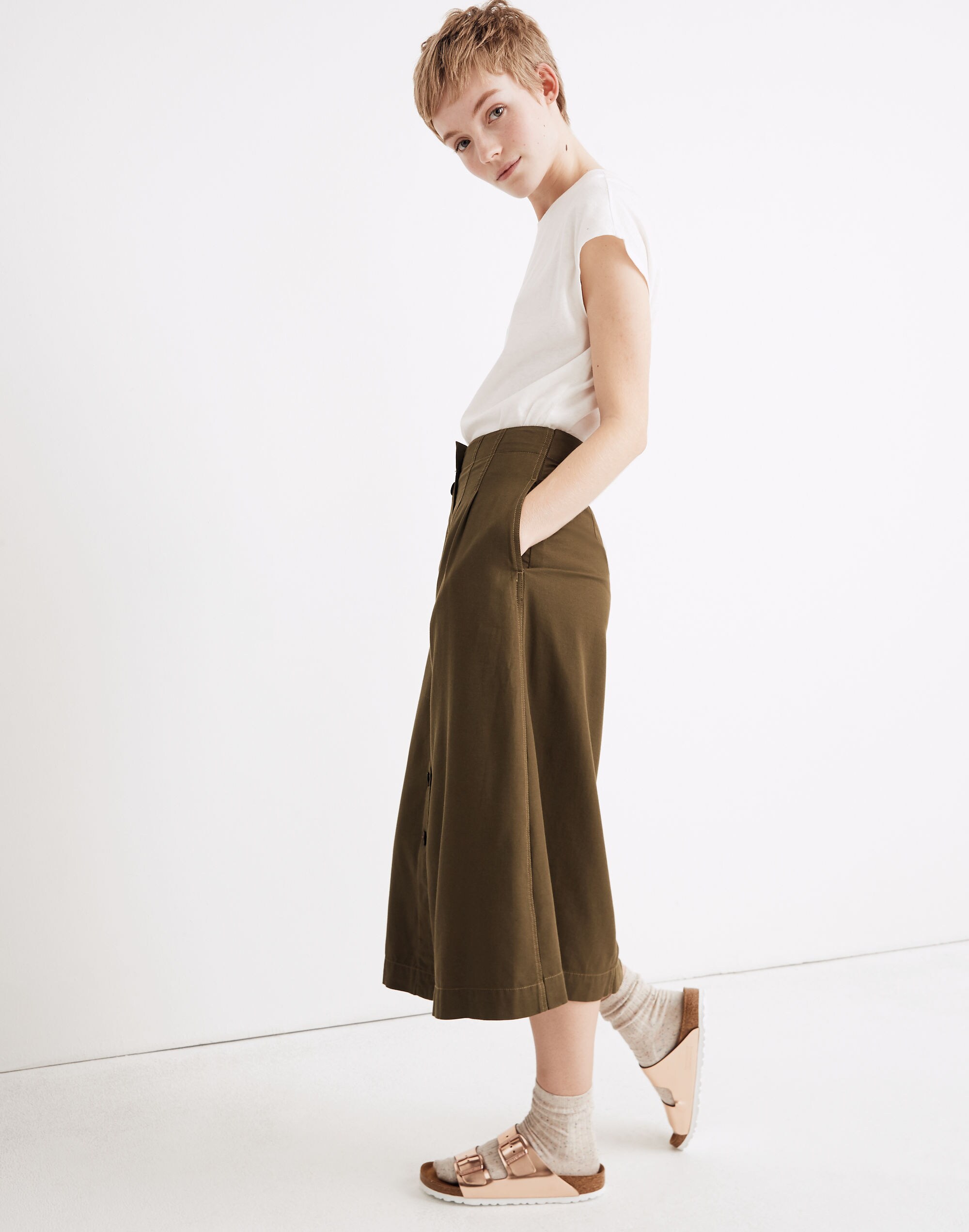 Patio Button-Front Midi Skirt
