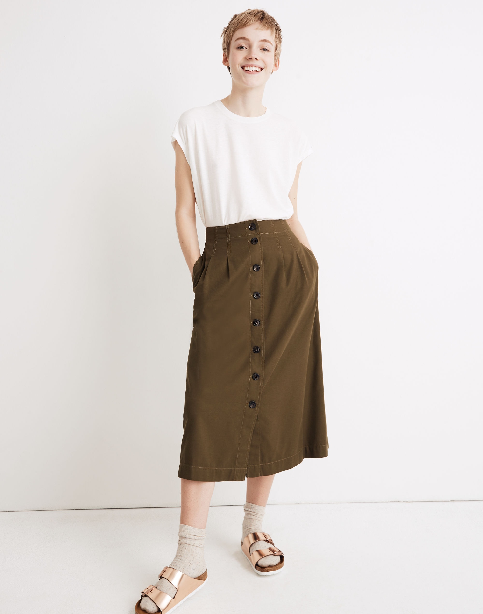 patio button-front midi skirt