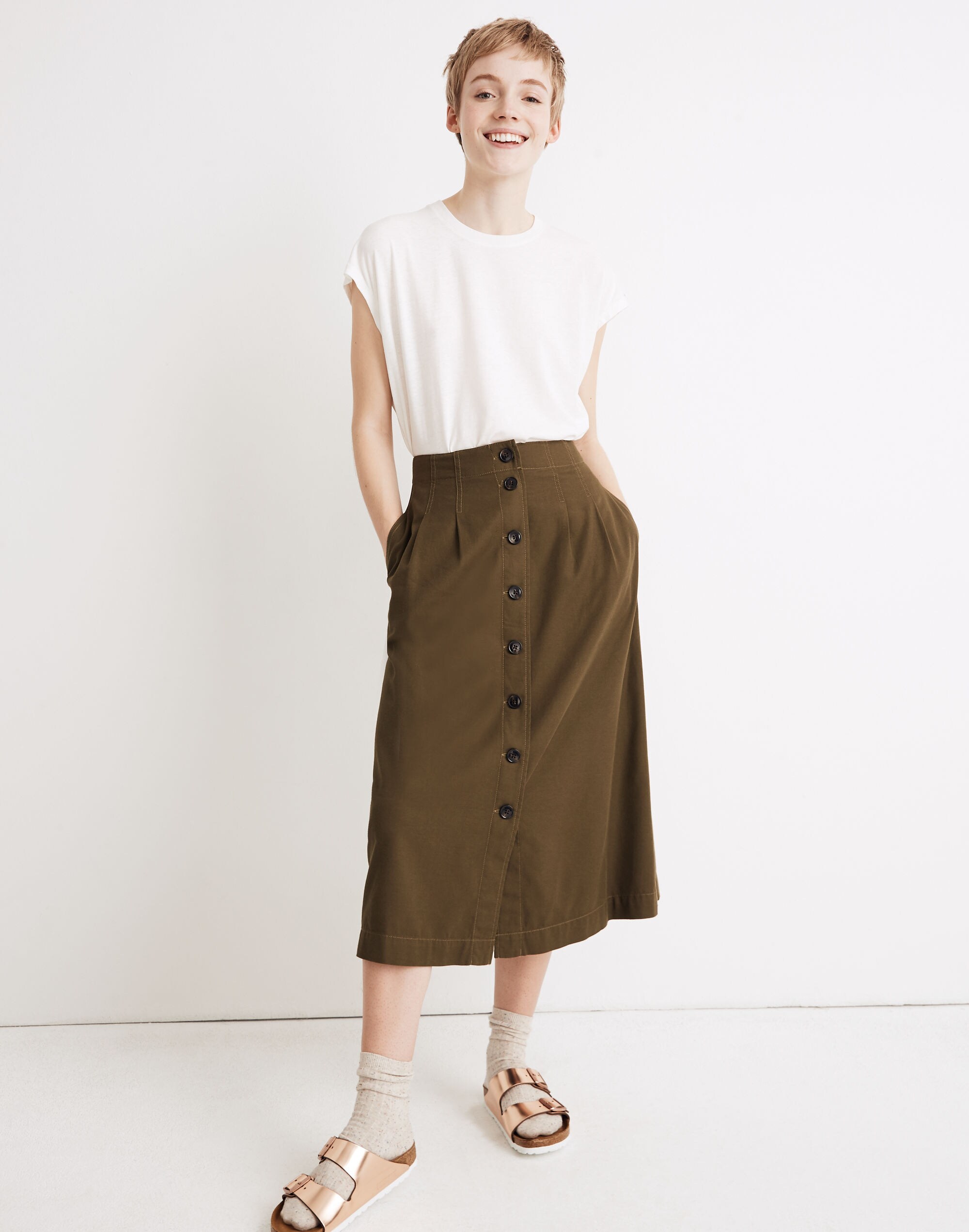Patio Button-Front Midi Skirt
