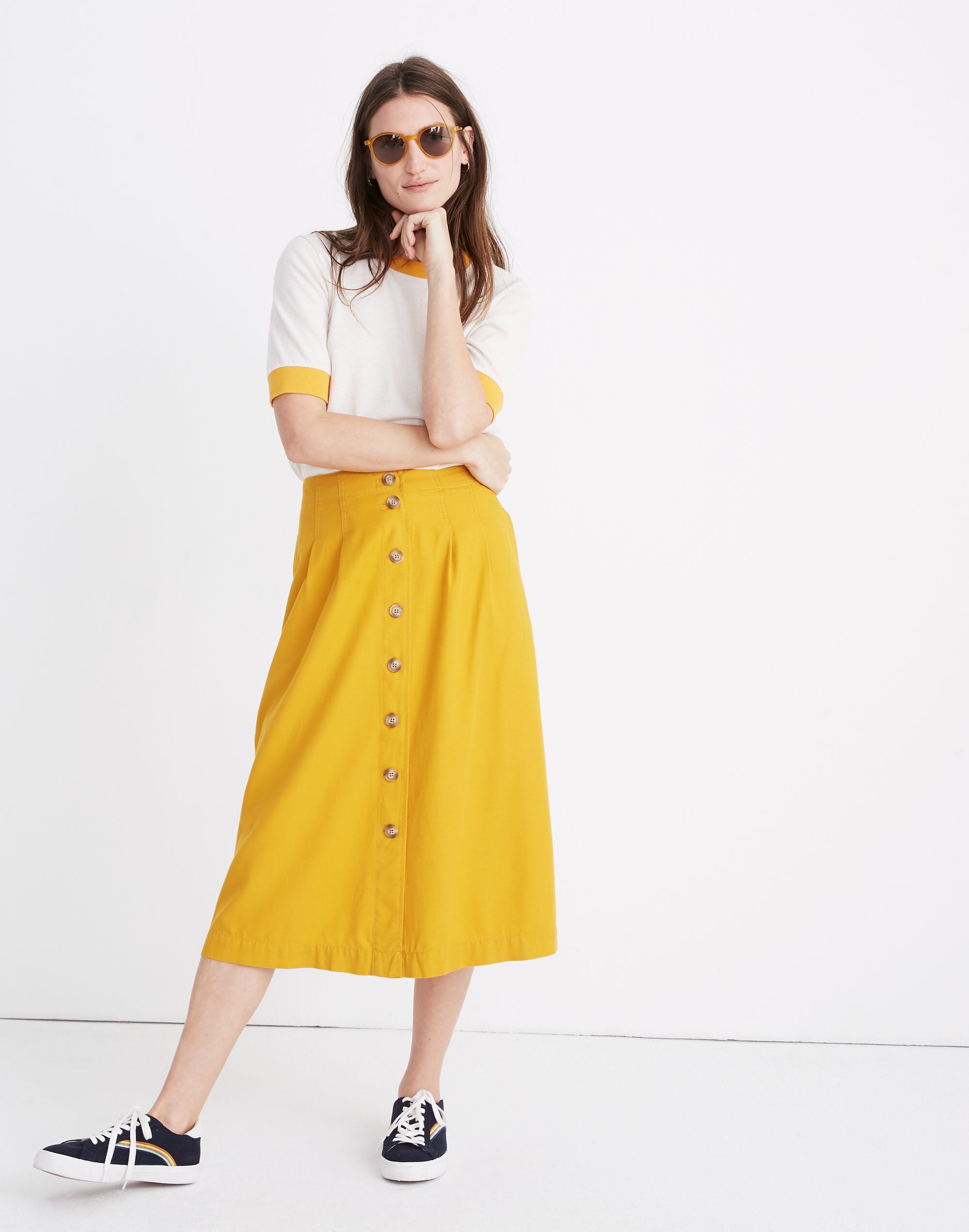 Patio Button-Front Midi Skirt