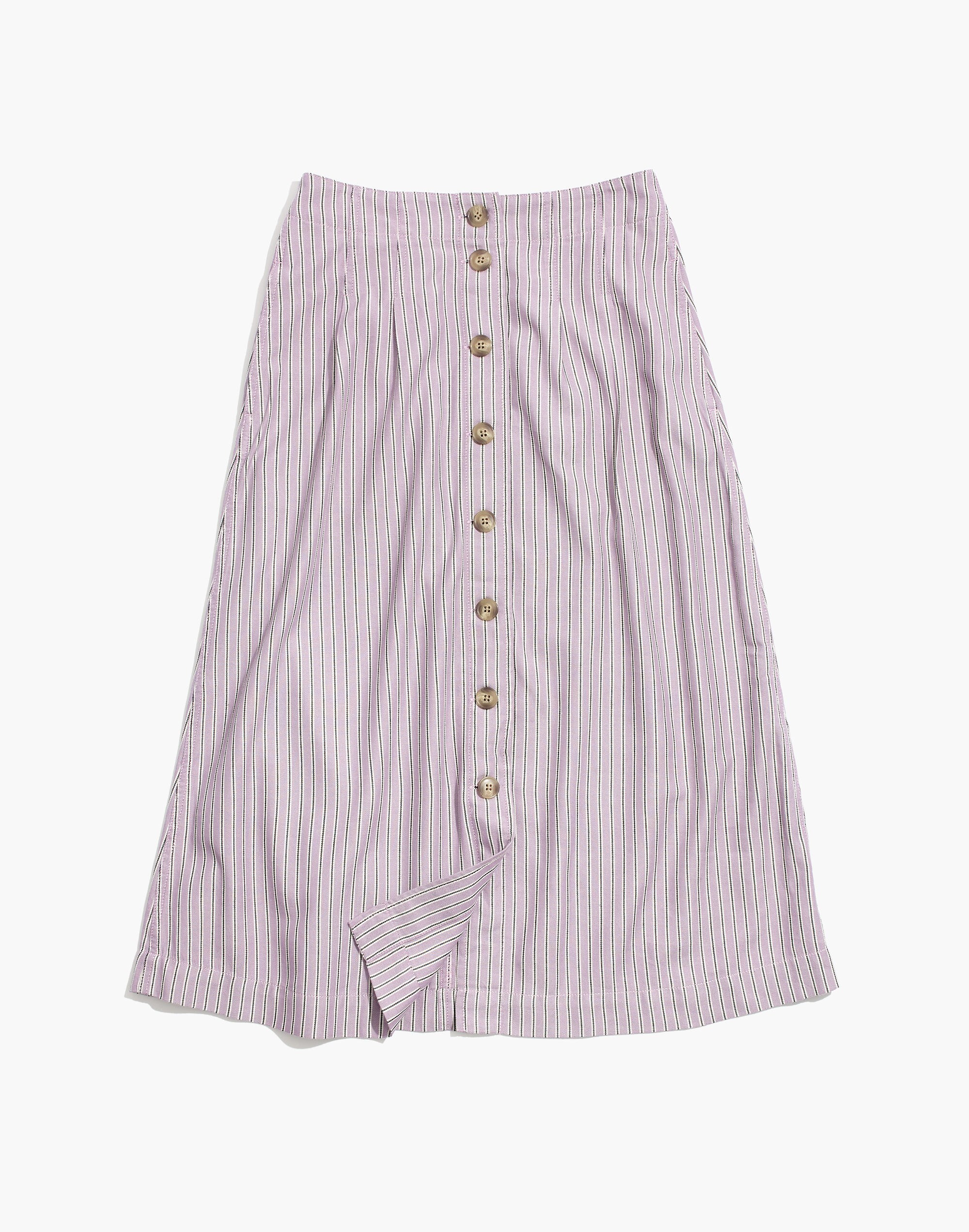 Patio Button-Front Midi Skirt in Lilac Stripe