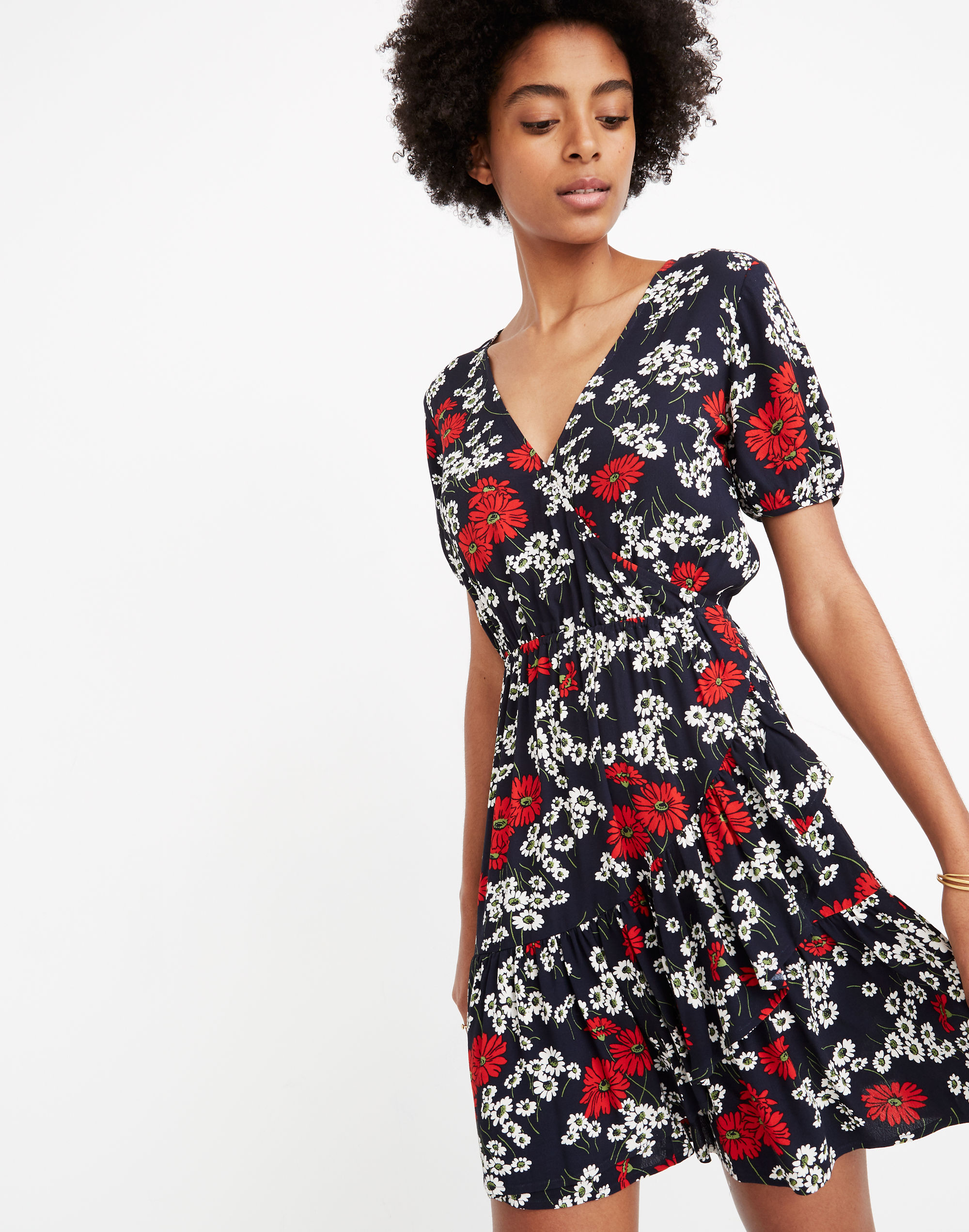 Ruffle-Wrap Dress in Hillside Daisies