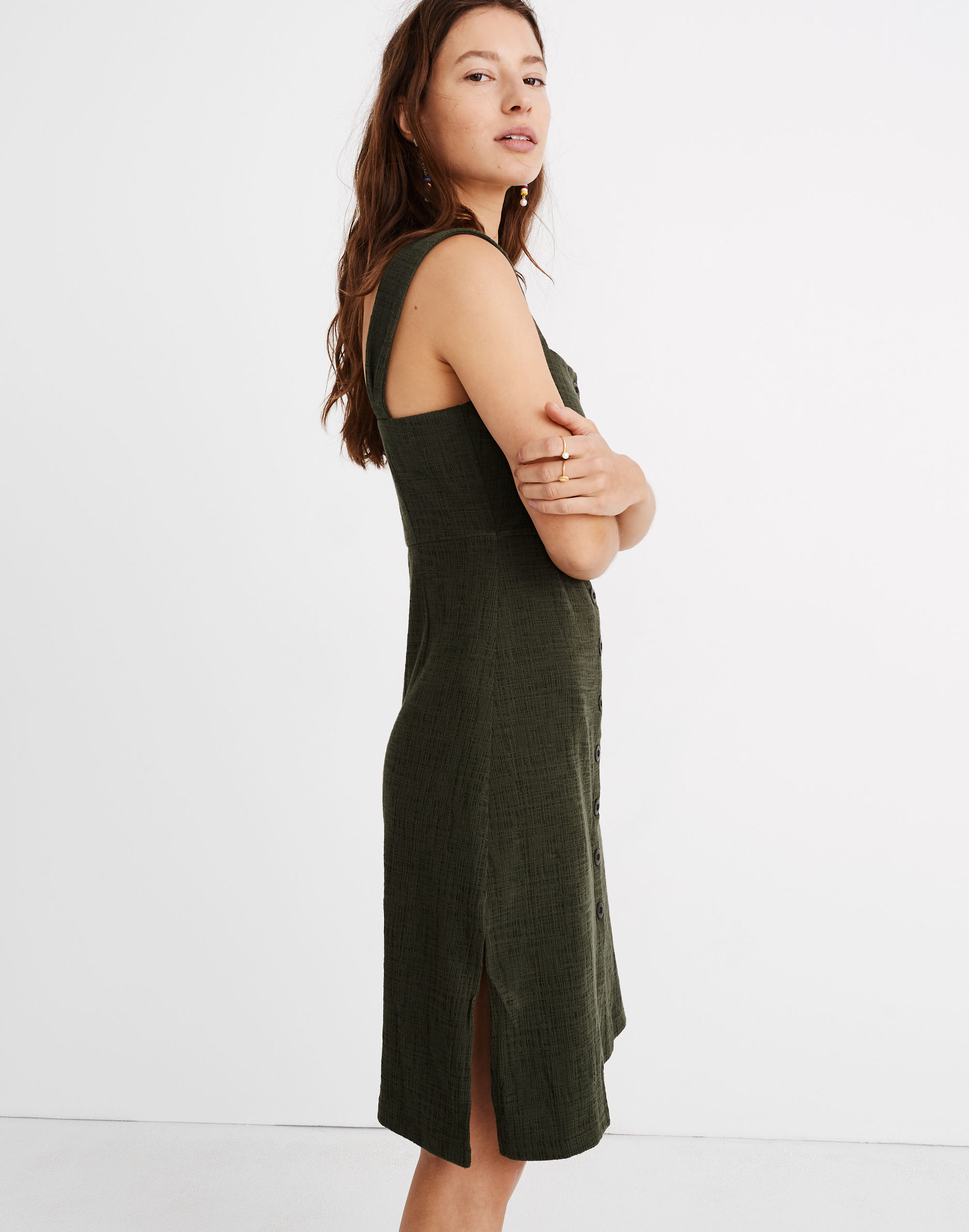 Petite Texture &amp; Thread Button-Front Tank Dress
