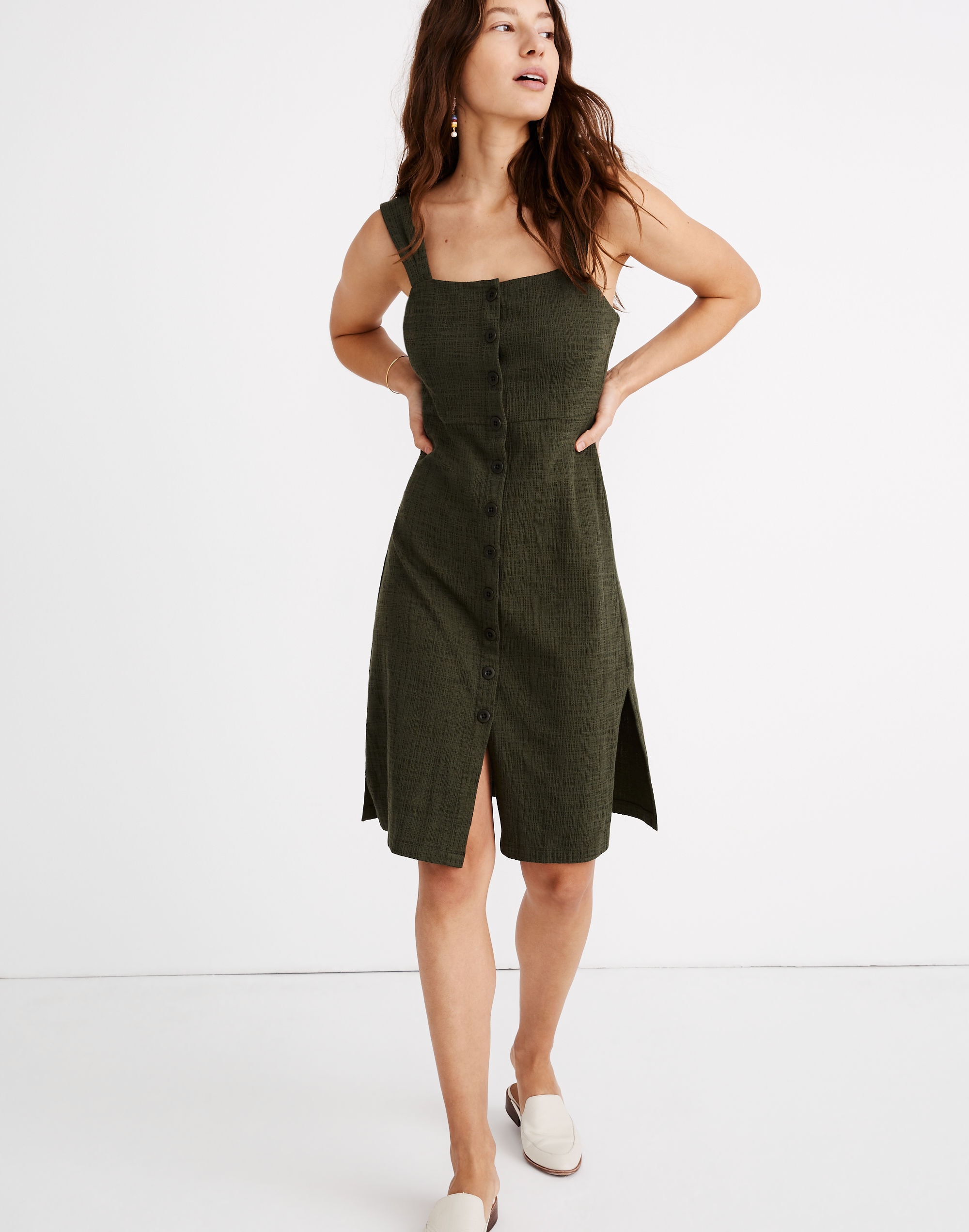 Petite Texture &amp; Thread Button-Front Tank Dress
