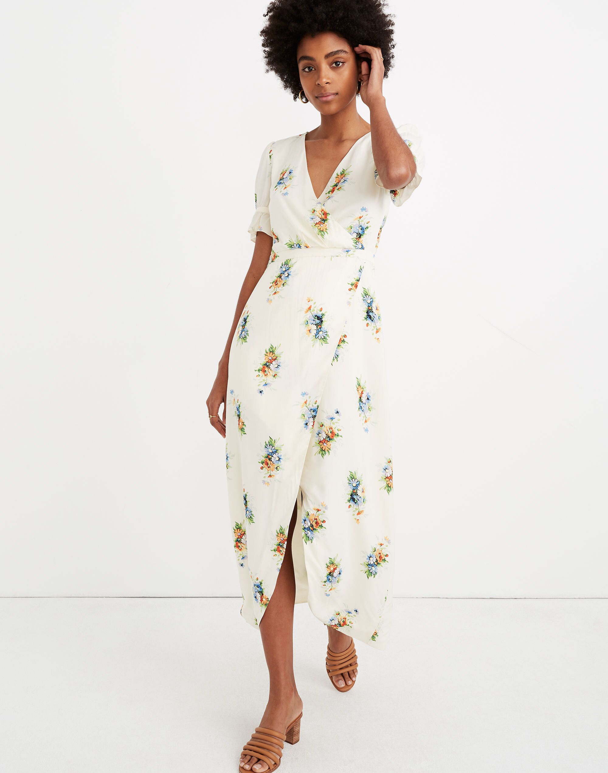 Ruffle-Sleeve Maxi Dress in Classic Corsage
