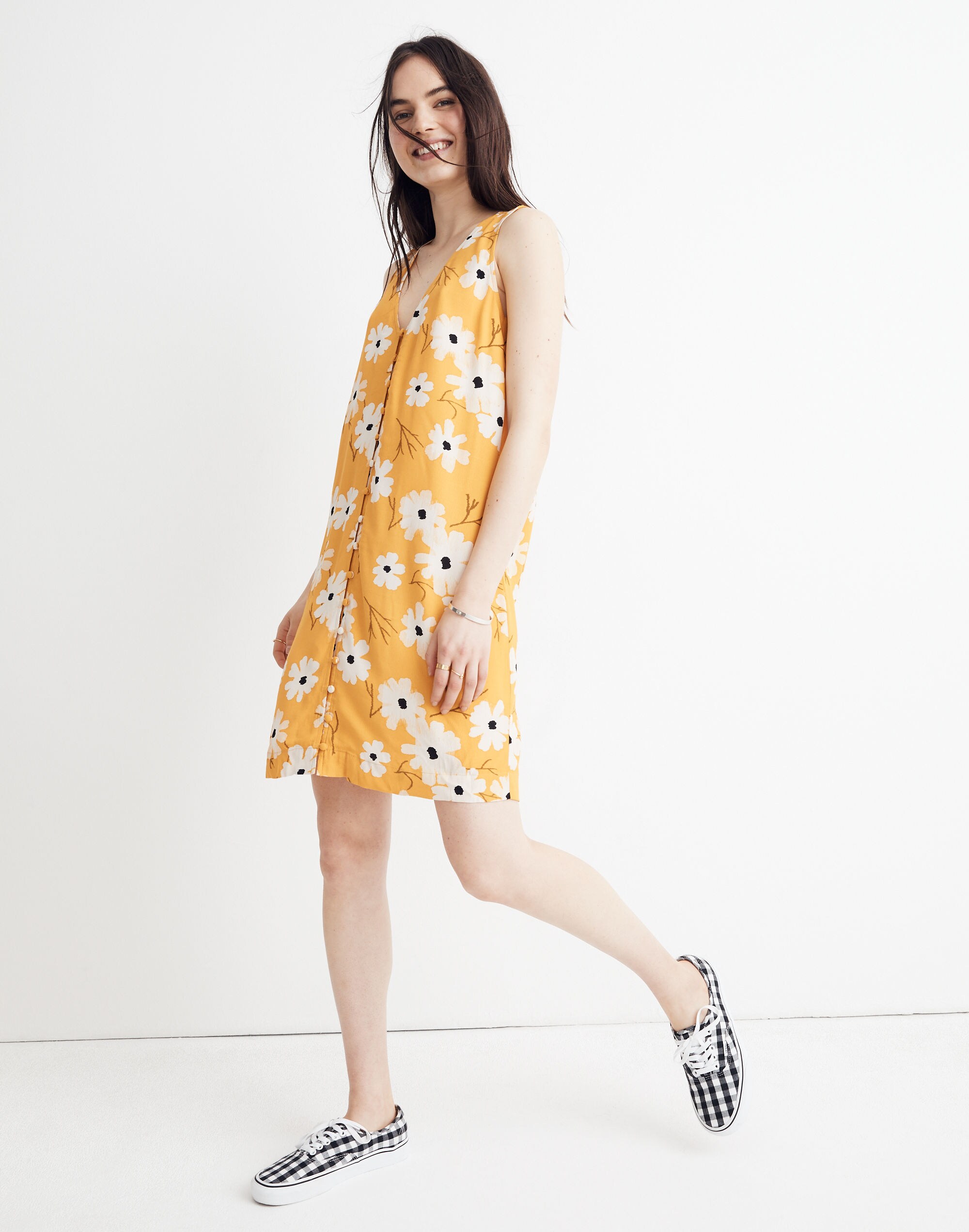 Heather Button-Front Dress in Ikat Floral