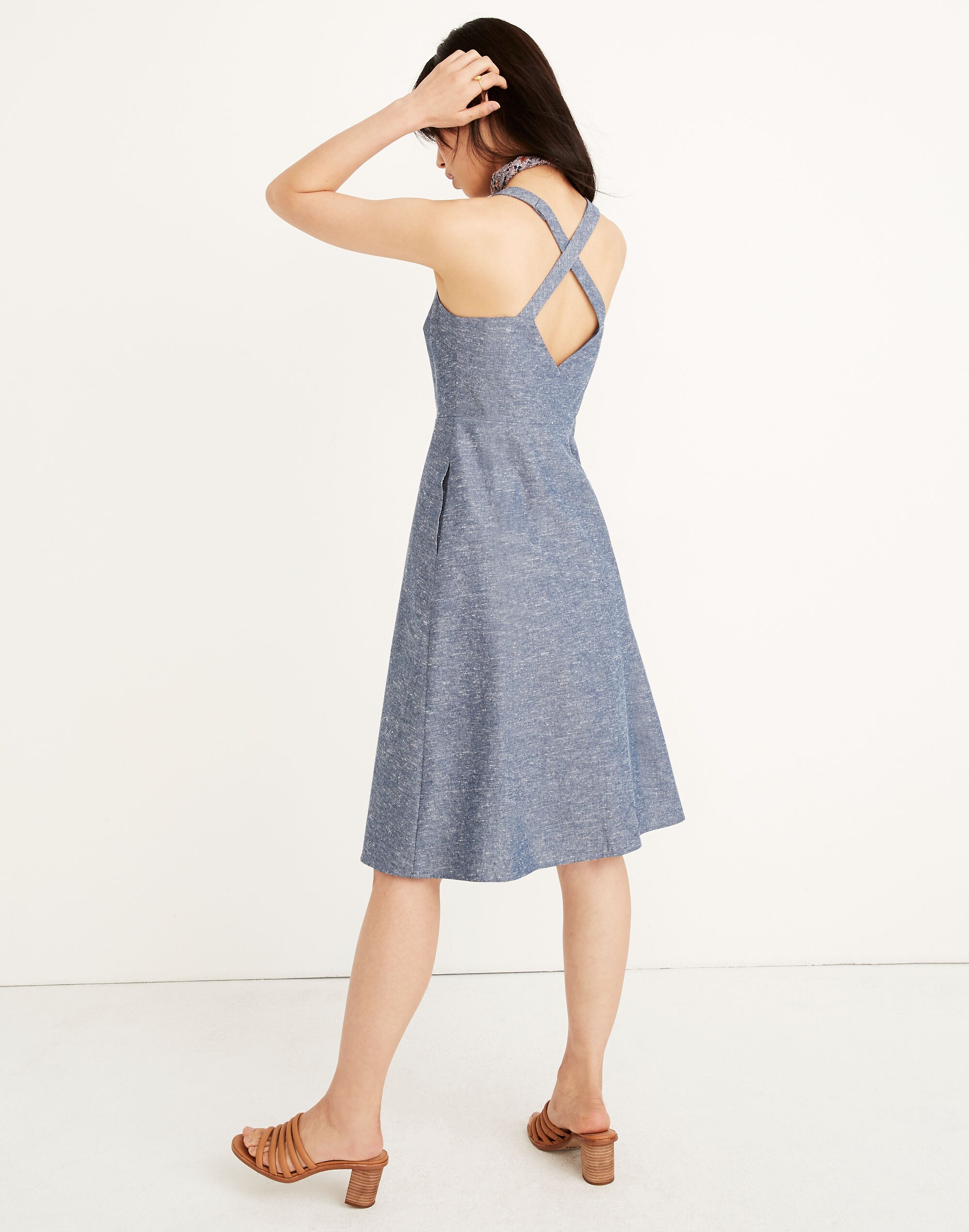 Chambray Tank Button-Front Midi Dress
