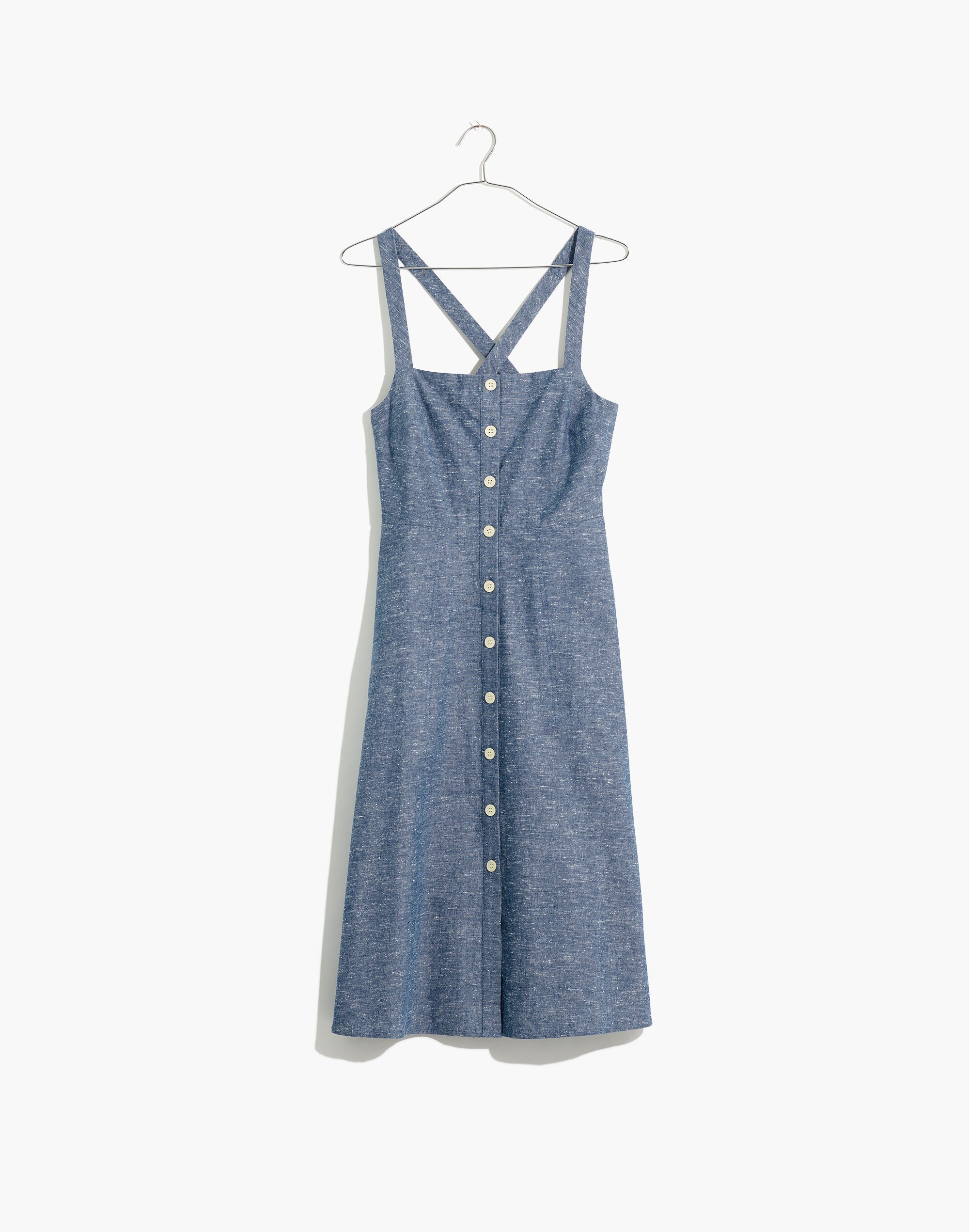 Chambray Tank Button-Front Midi Dress