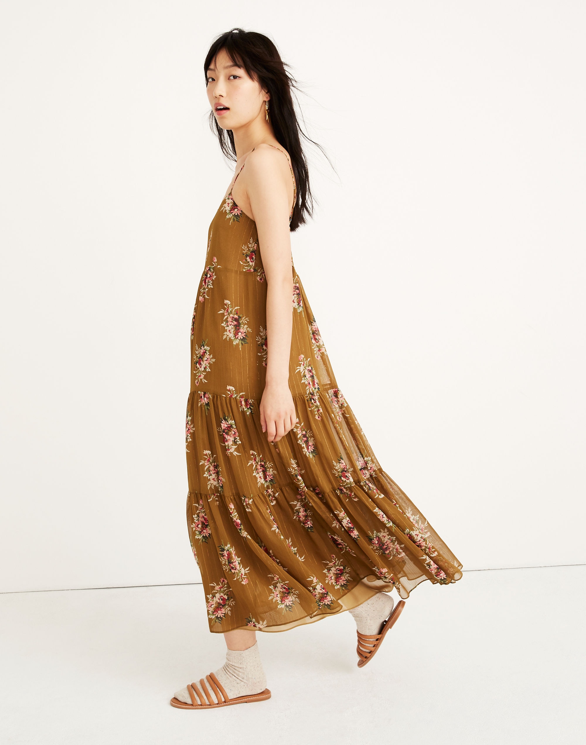 madewell metallic corsage tiered midi dress Madewell | Dresses | Madewell Cami Tier Midi Dress In Metallic Classic  Corsage Sz 2