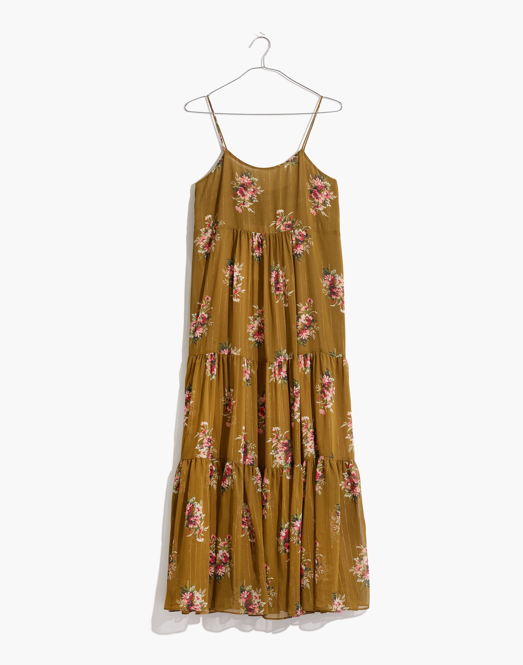 madewell metallic corsage tiered midi dress Madewell