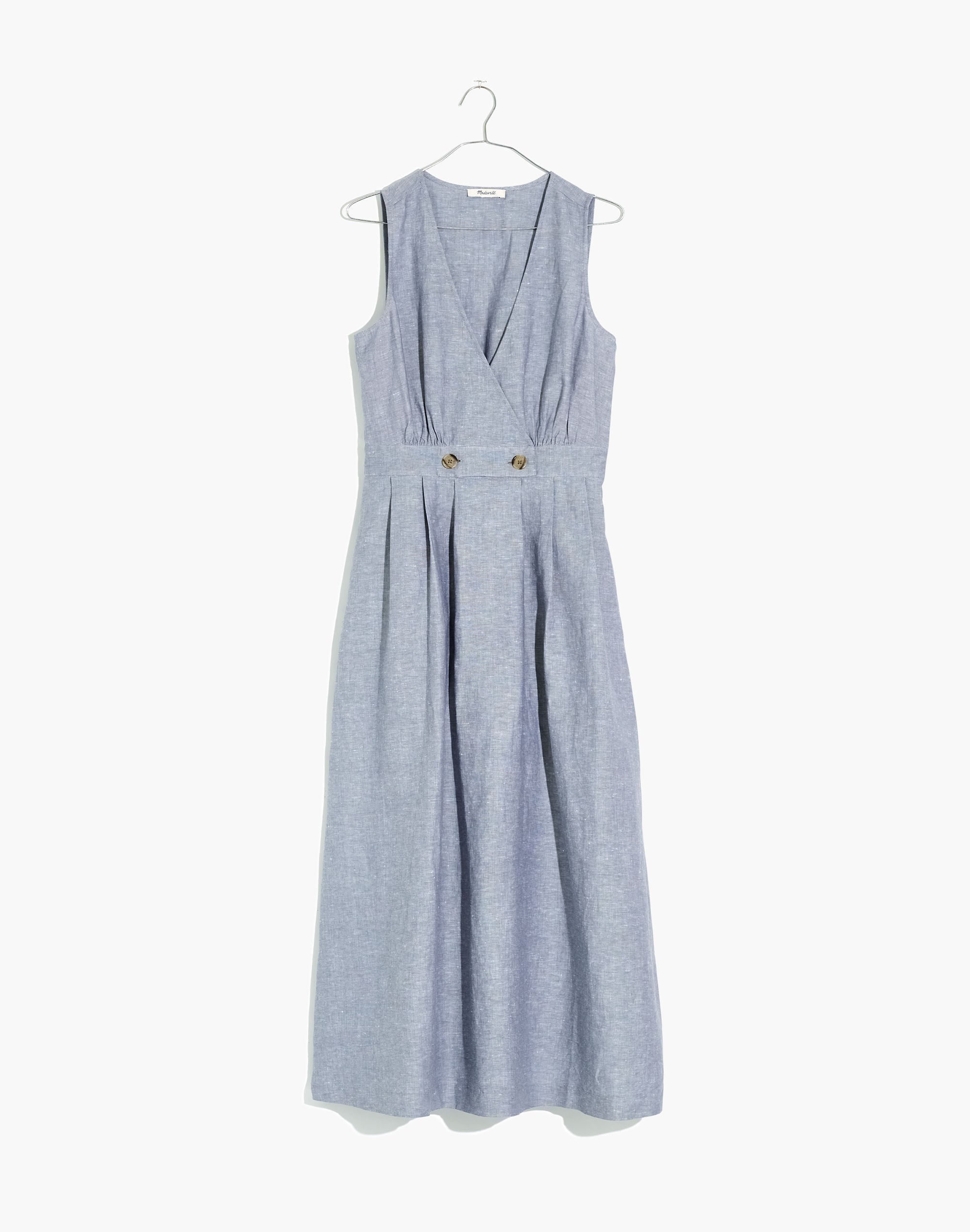 Button-Waist Wrap Midi Dress