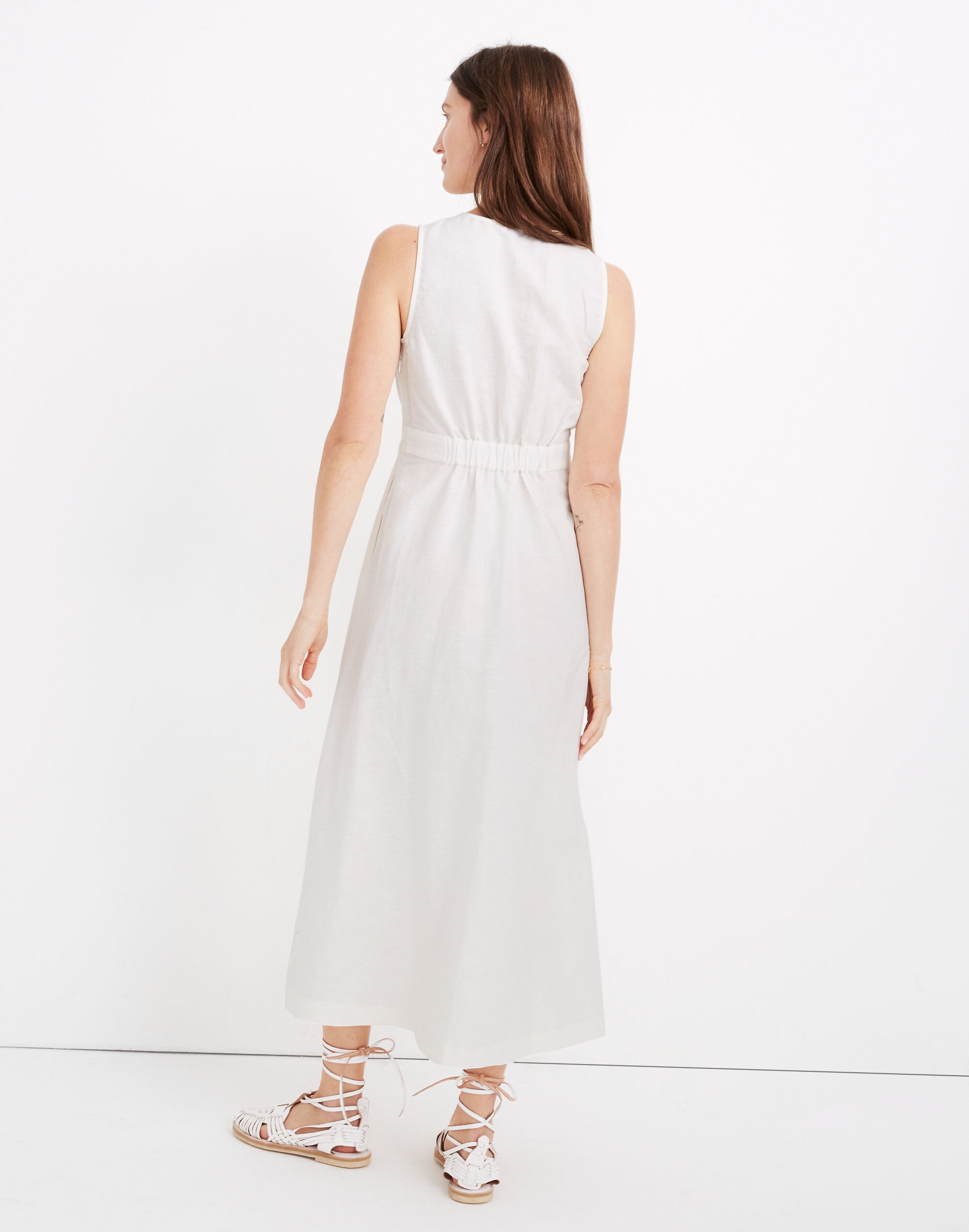 Button-Waist Wrap Midi Dress