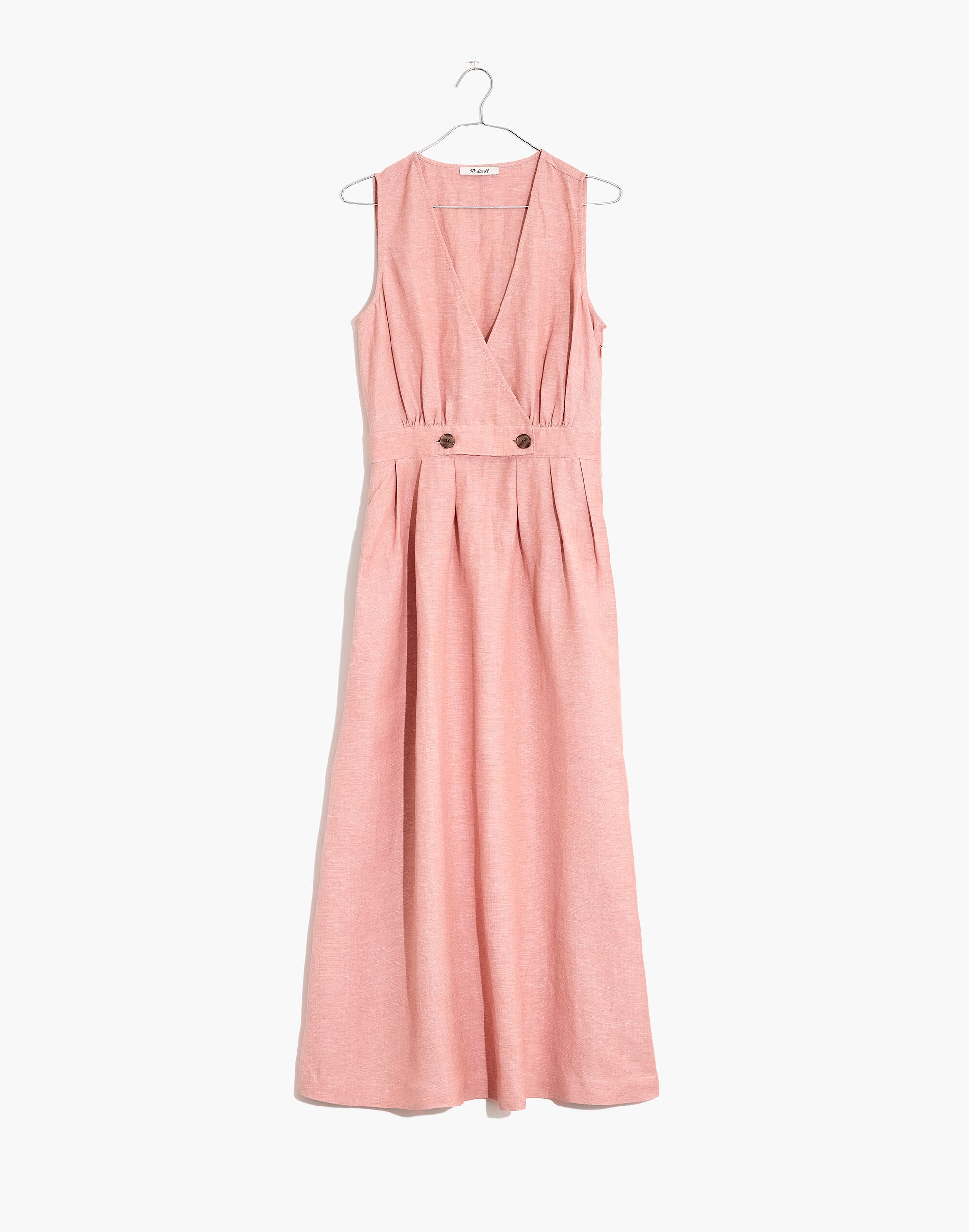 Button-Waist Wrap Midi Dress